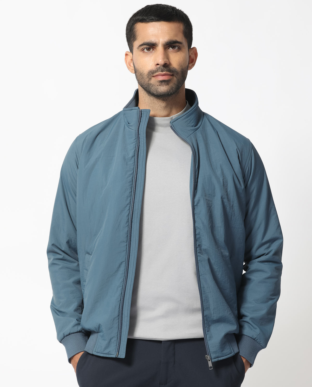 Rare Rabbit Men's Cerno Dark Petrol High Neck Puffer Jacket