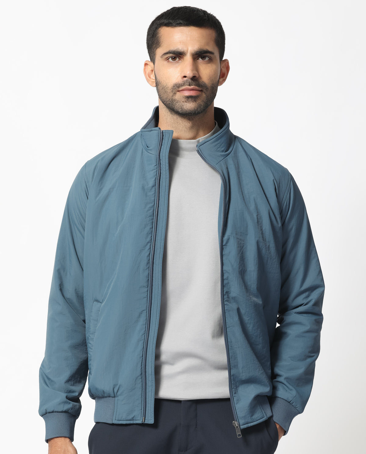Rare Rabbit Men's Cerno Dark Petrol High Neck Puffer Jacket