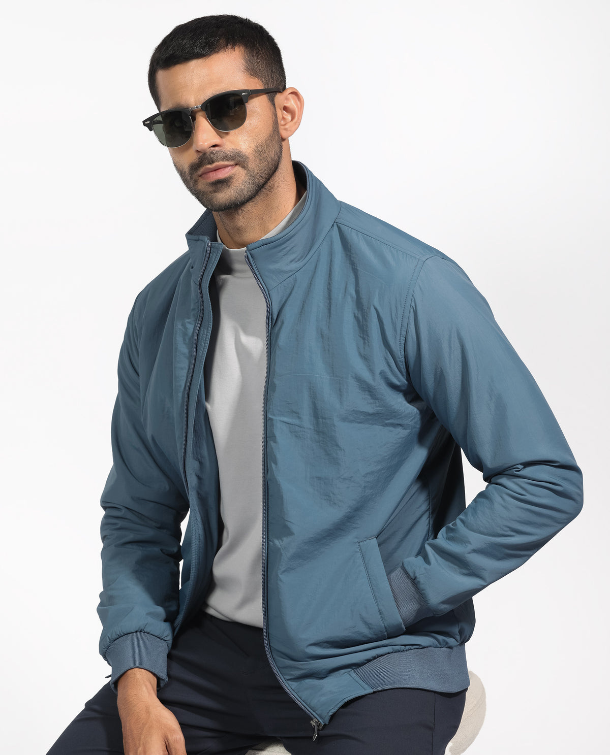 Rare Rabbit Men's Cerno Dark Petrol High Neck Puffer Jacket
