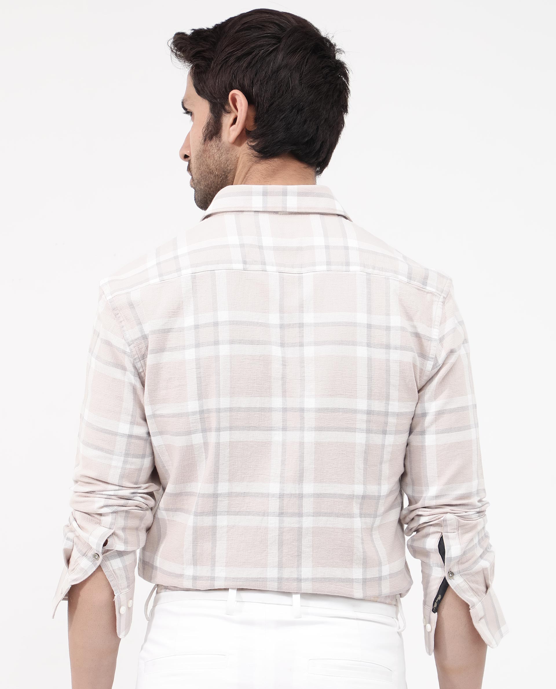 Rare Rabbit Mens Cerol Pastel Beige Cotton Fabric Full Sleeve Regular Fit Checks Shirt