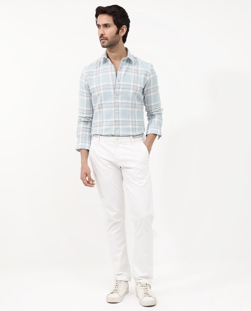 Rare Rabbit Mens Cerol Pastel Blue Cotton Fabric Full Sleeve Regular Fit Checks Shirt