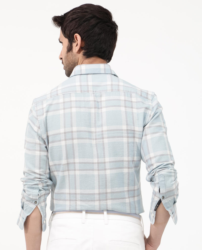 Rare Rabbit Mens Cerol Pastel Blue Cotton Fabric Full Sleeve Regular Fit Checks Shirt