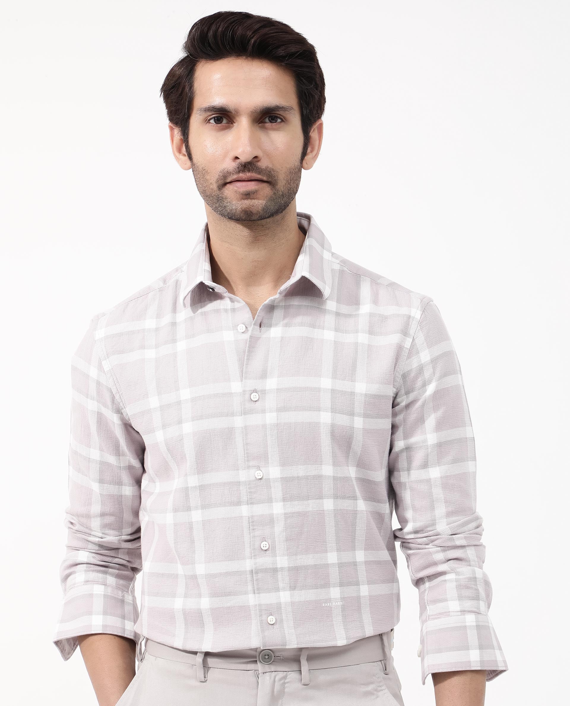 Rare Rabbit Mens Cerol Pastel Pink Cotton Fabric Full Sleeve Regular Fit Checks Shirt