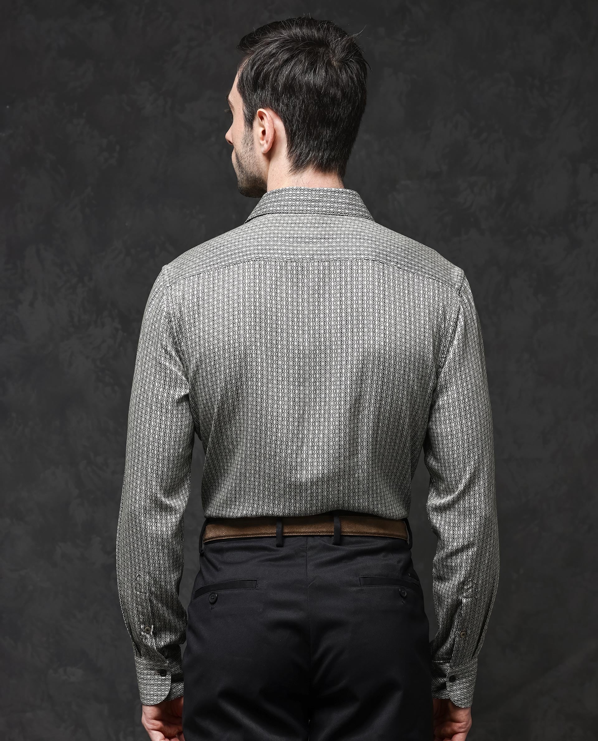 Rare Rabbit Mens Ceroz Beige Viscose Fabric Full Sleeve Geometric Print Shirt