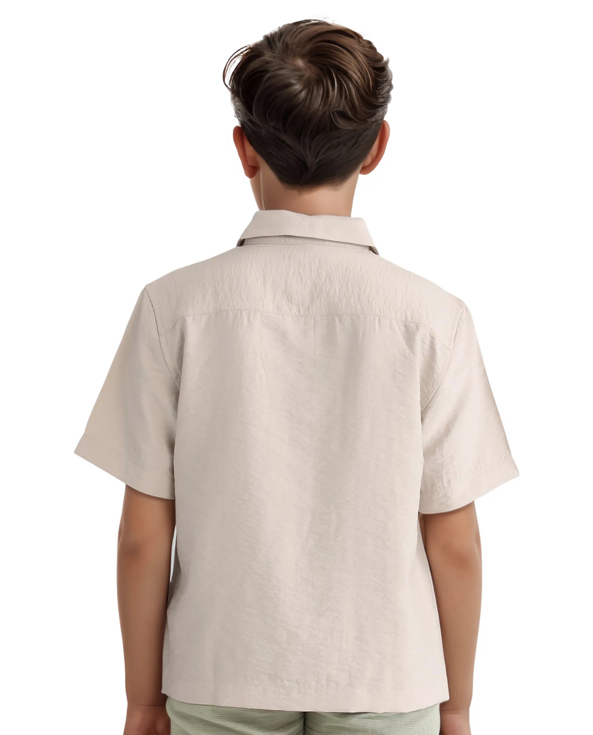 Rare Ones Kids Chad Beige Viscose Blend Half Sleeve Button Solid Regular Fit Shirt