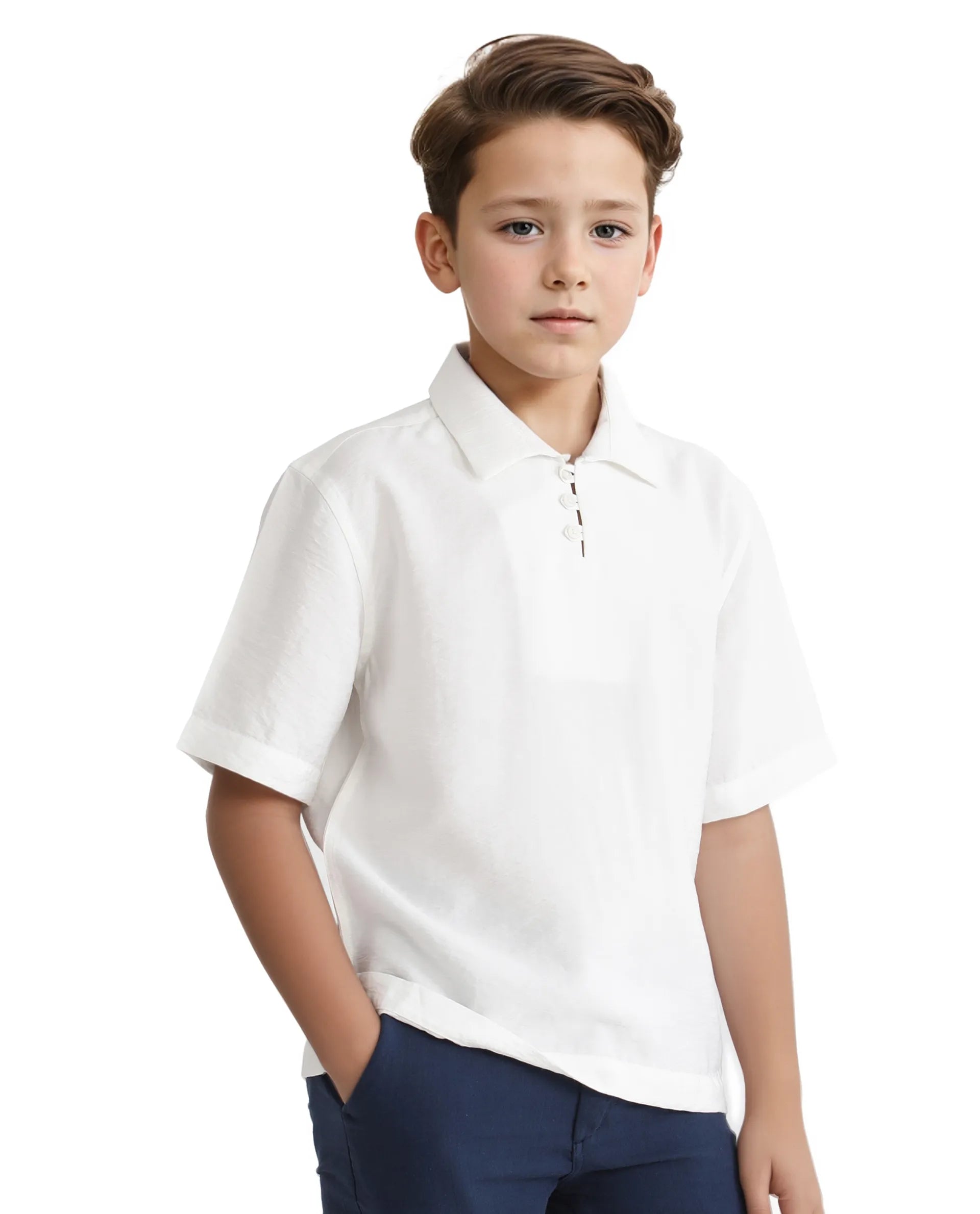 Rare Ones Kids Chad White Viscose Blend Half Sleeve Button Solid Regular Fit Shirt