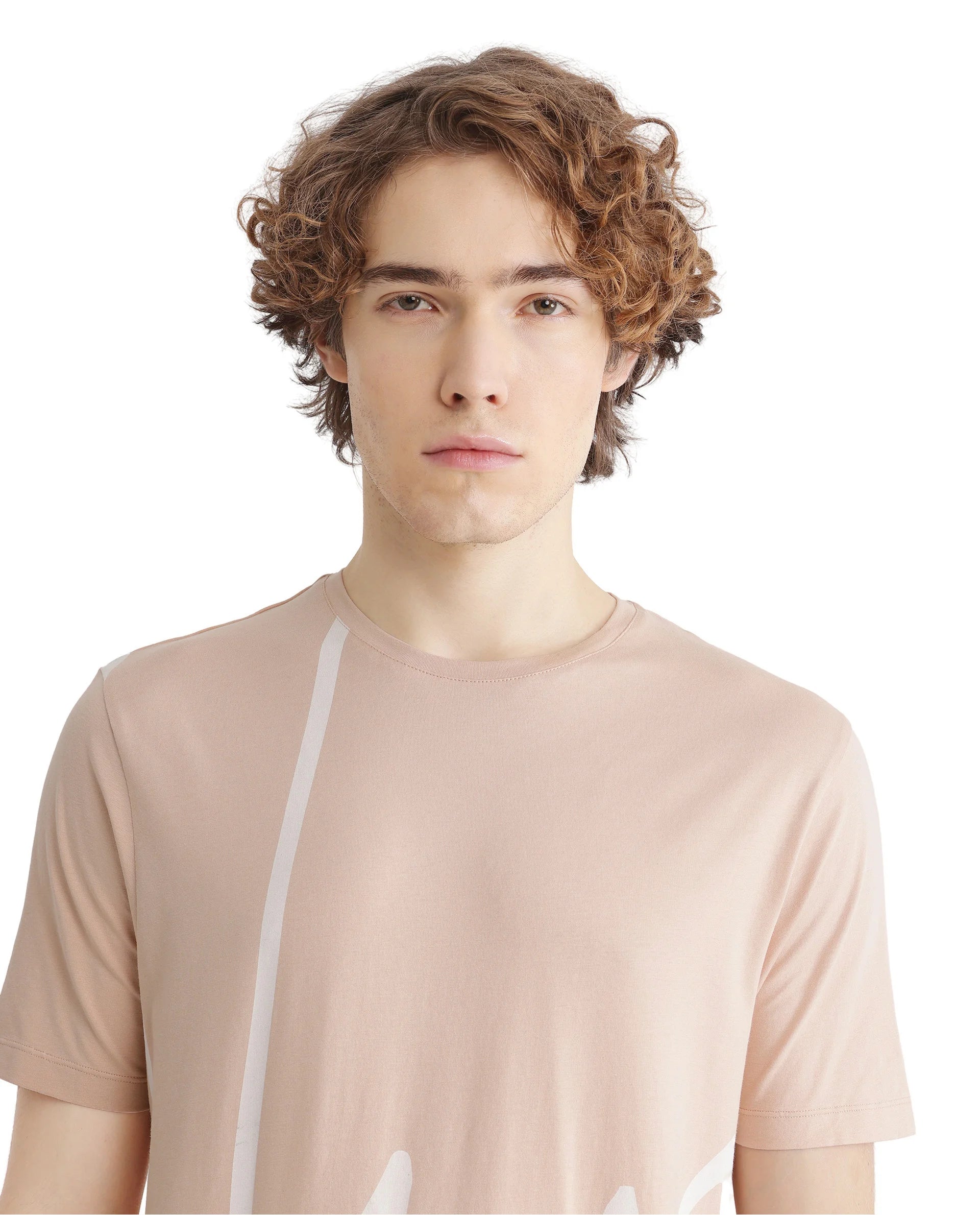 Rare Rabbit Men Chael Peach Short Sleeve Crew Neck Graphic Print T-Shirt