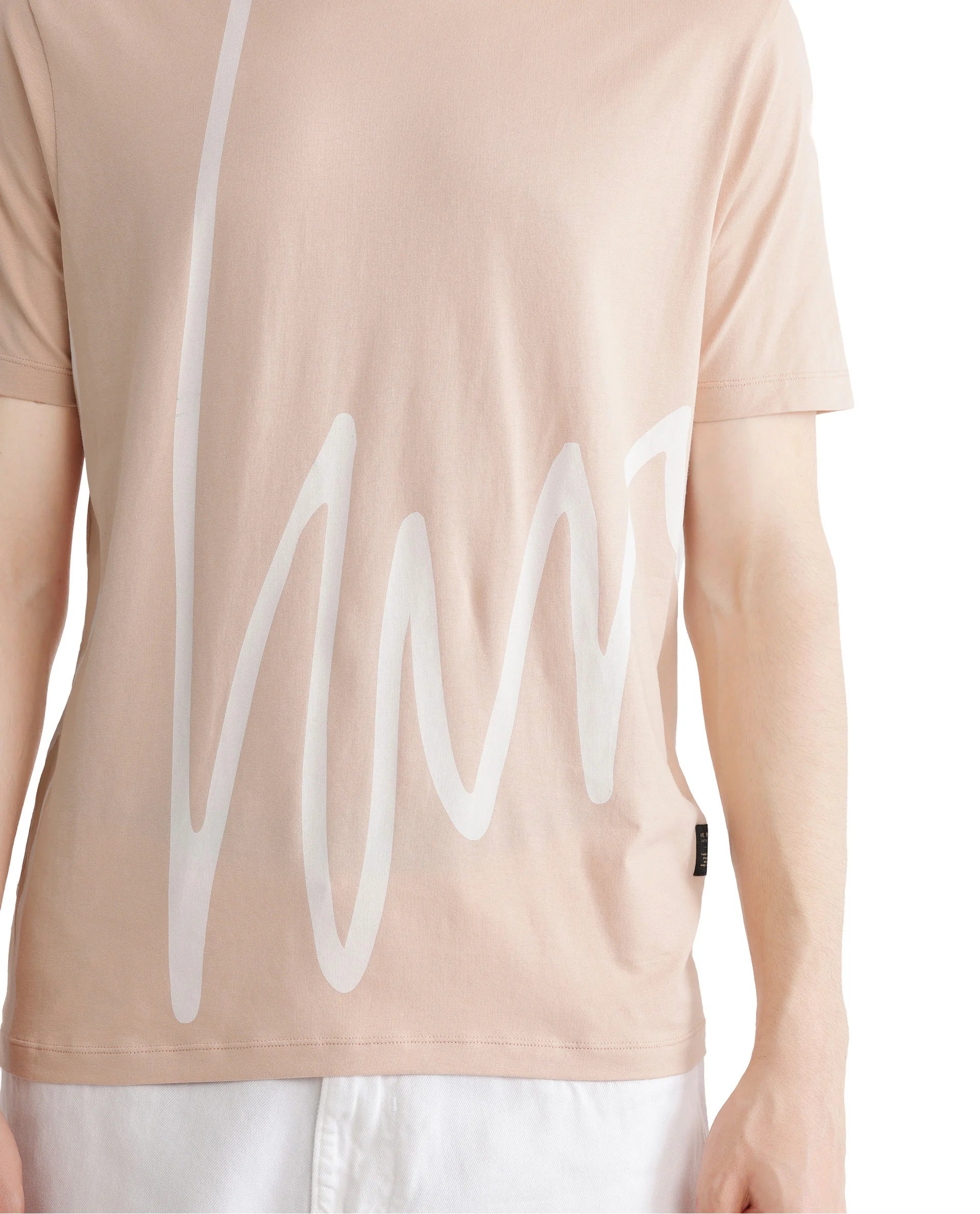 Rare Rabbit Men Chael Peach Short Sleeve Crew Neck Graphic Print T-Shirt