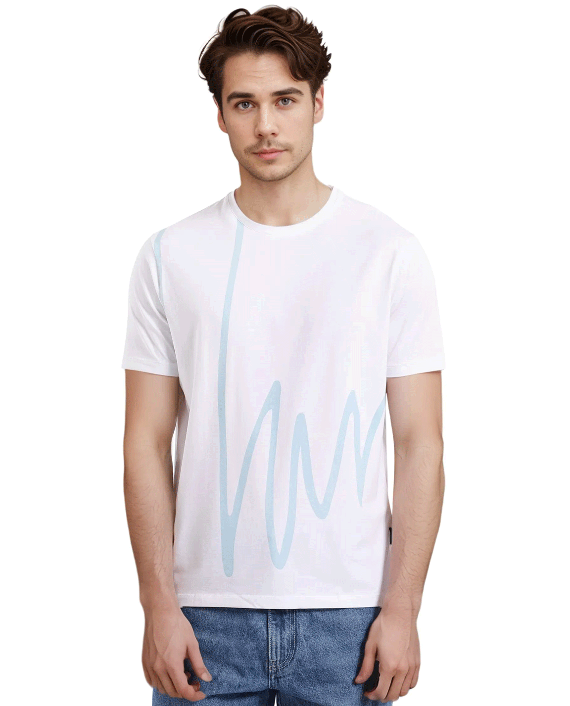 Rare Rabbit Men Chael White Short Sleeve Crew Neck Graphic Print T-Shirt