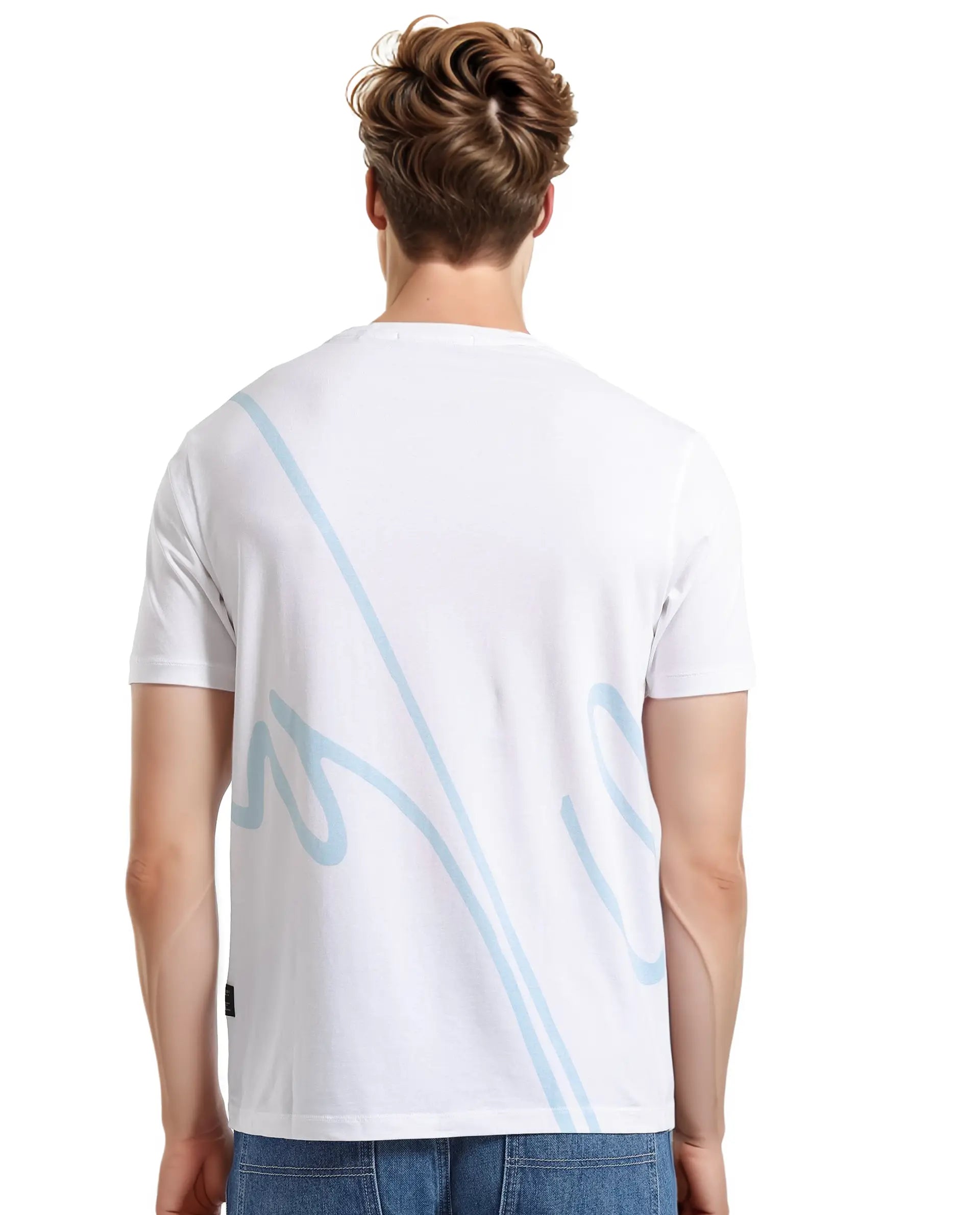 Rare Rabbit Men Chael White Short Sleeve Crew Neck Graphic Print T-Shirt