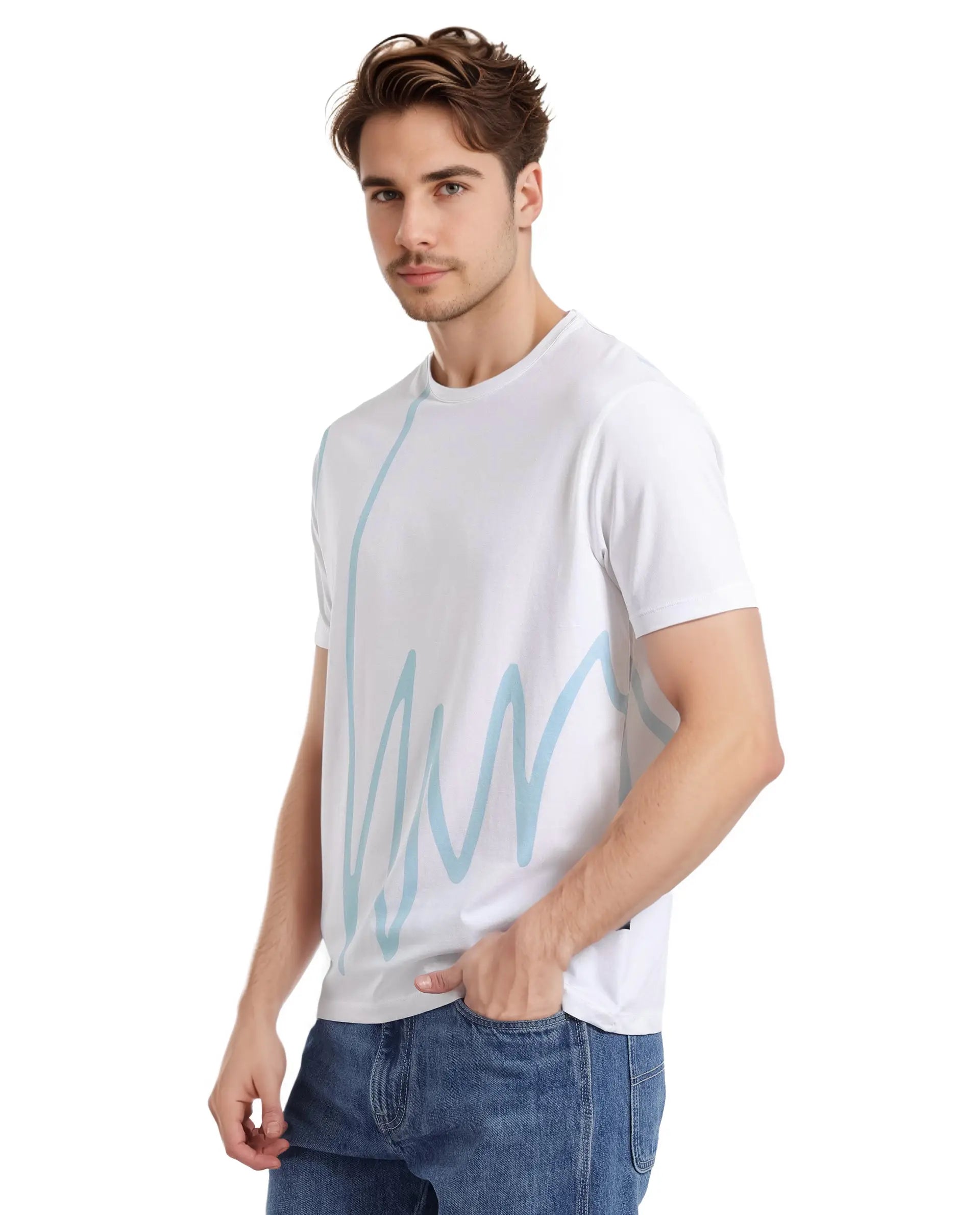 Rare Rabbit Men Chael White Short Sleeve Crew Neck Graphic Print T-Shirt