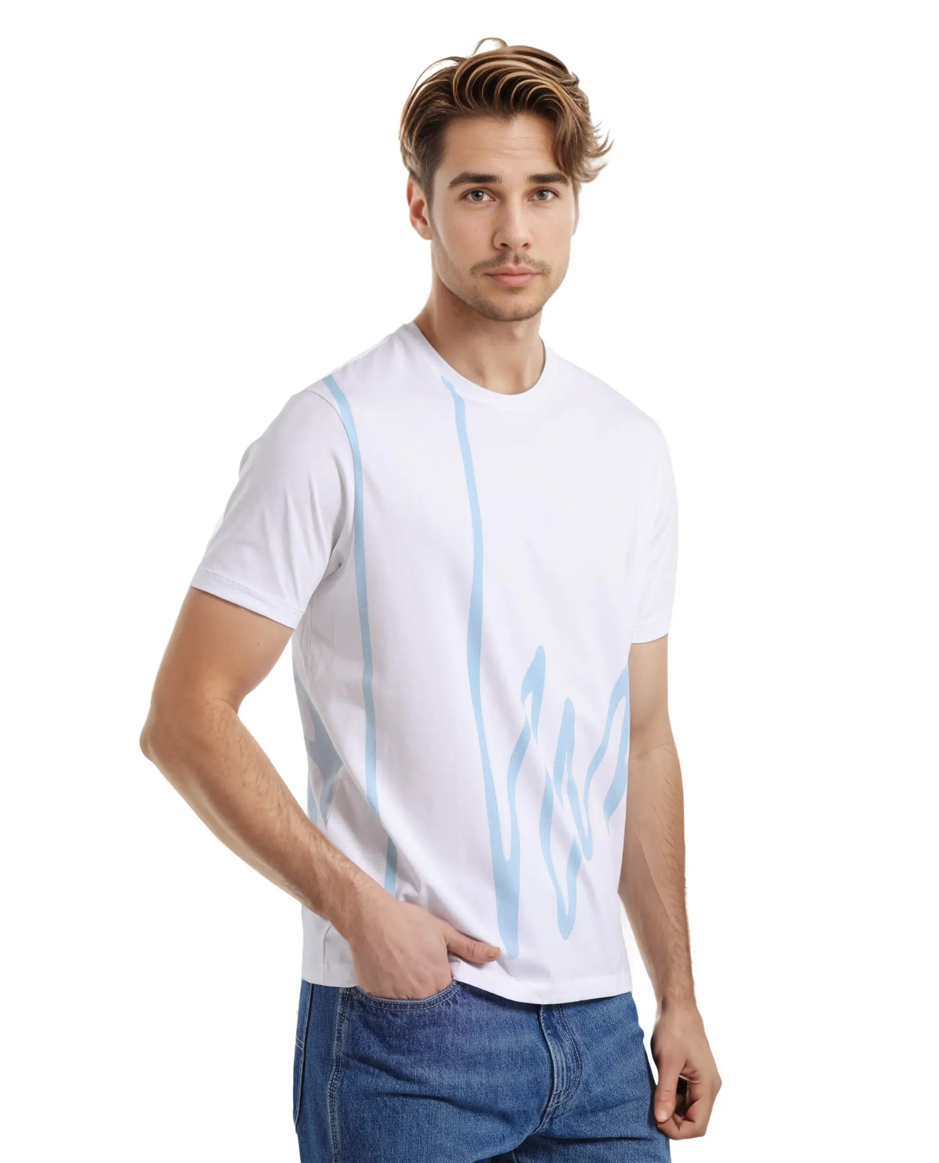 Rare Rabbit Men Chael White Short Sleeve Crew Neck Graphic Print T-Shirt