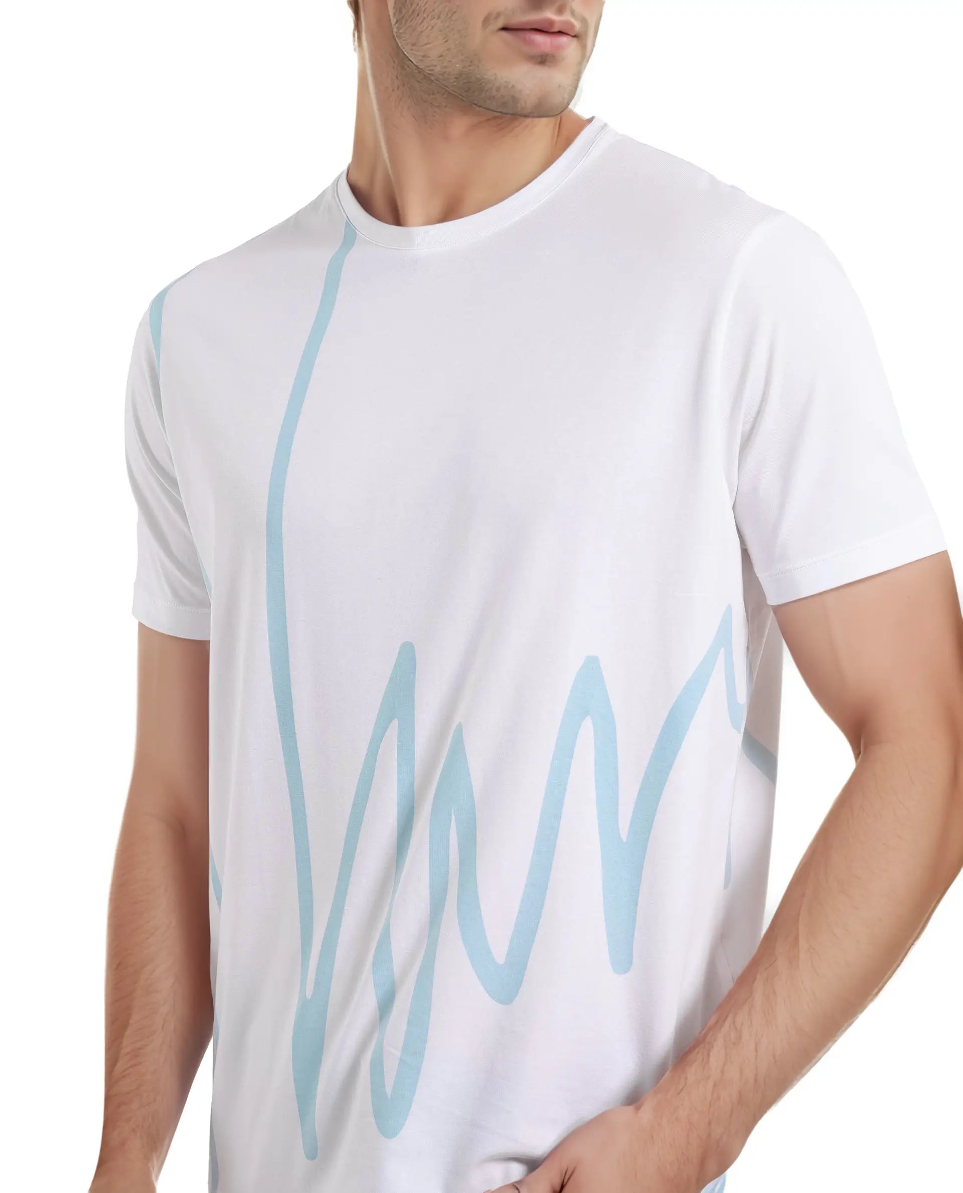 Rare Rabbit Men Chael White Short Sleeve Crew Neck Graphic Print T-Shirt