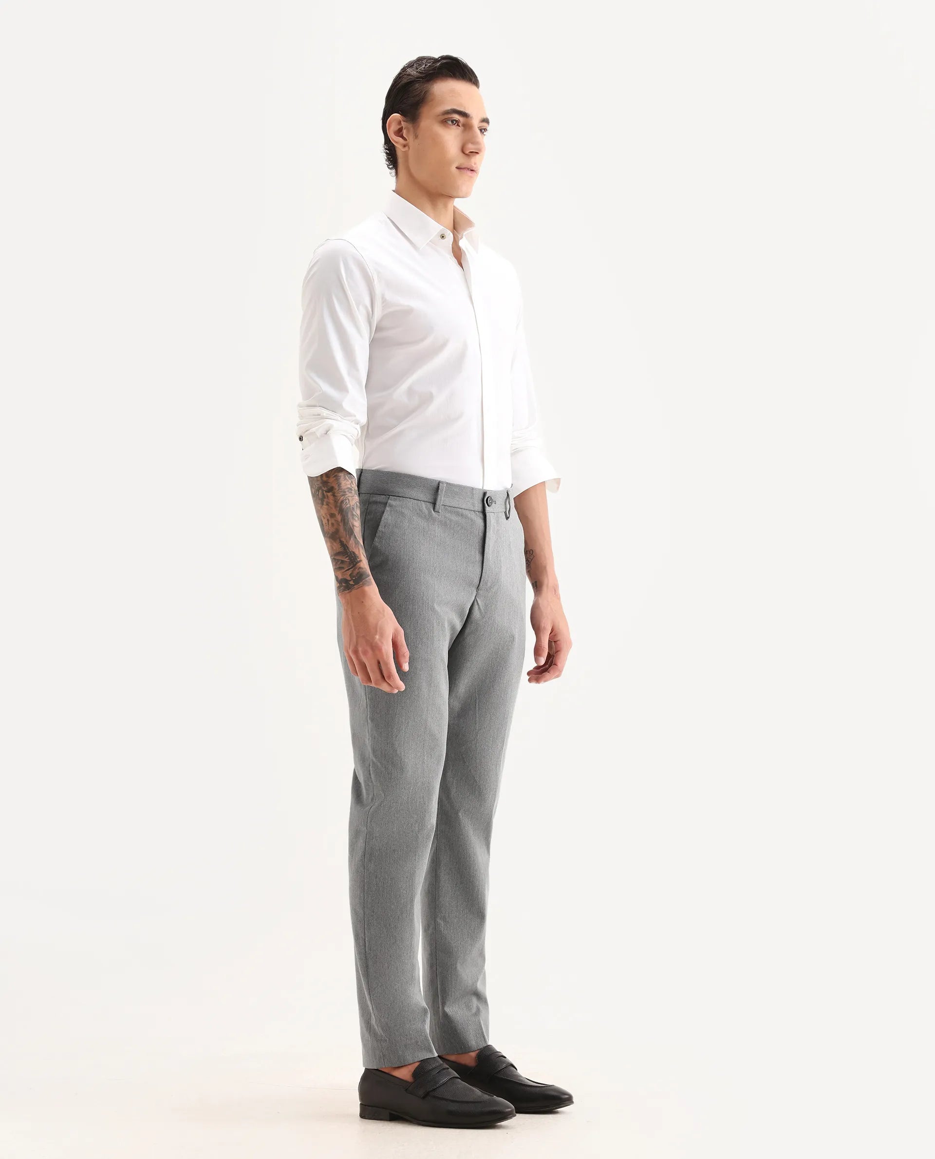 Rare Rabbit Men's Chamer Grey Polyester Plain Regular Fit Trouser