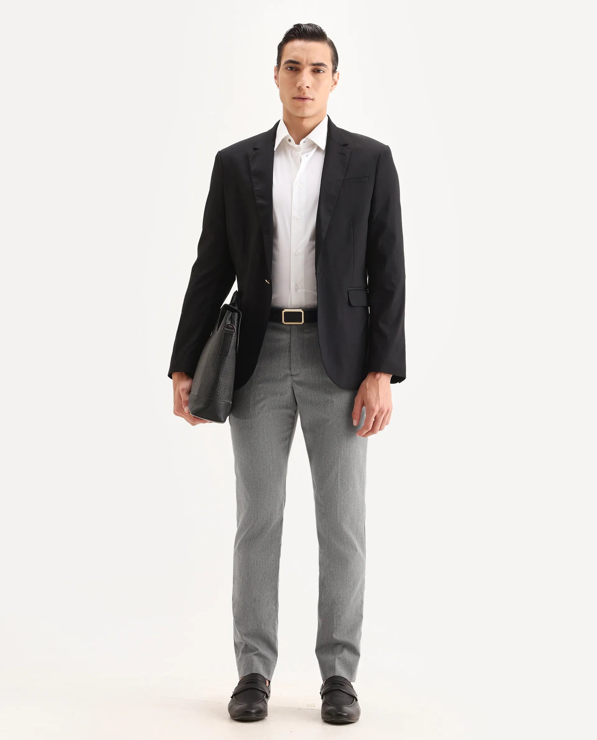 Rare Rabbit Men's Chamer Grey Polyester Plain Regular Fit Trouser