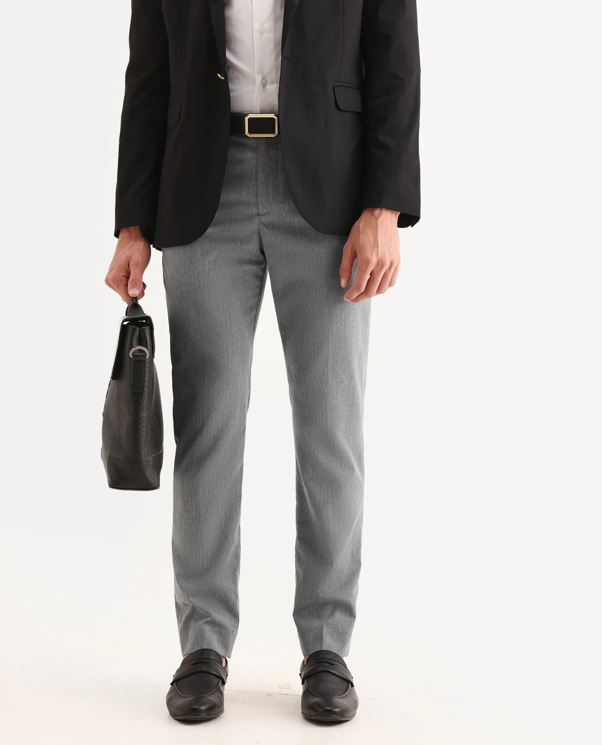 Rare Rabbit Men's Chamer Grey Polyester Plain Regular Fit Trouser