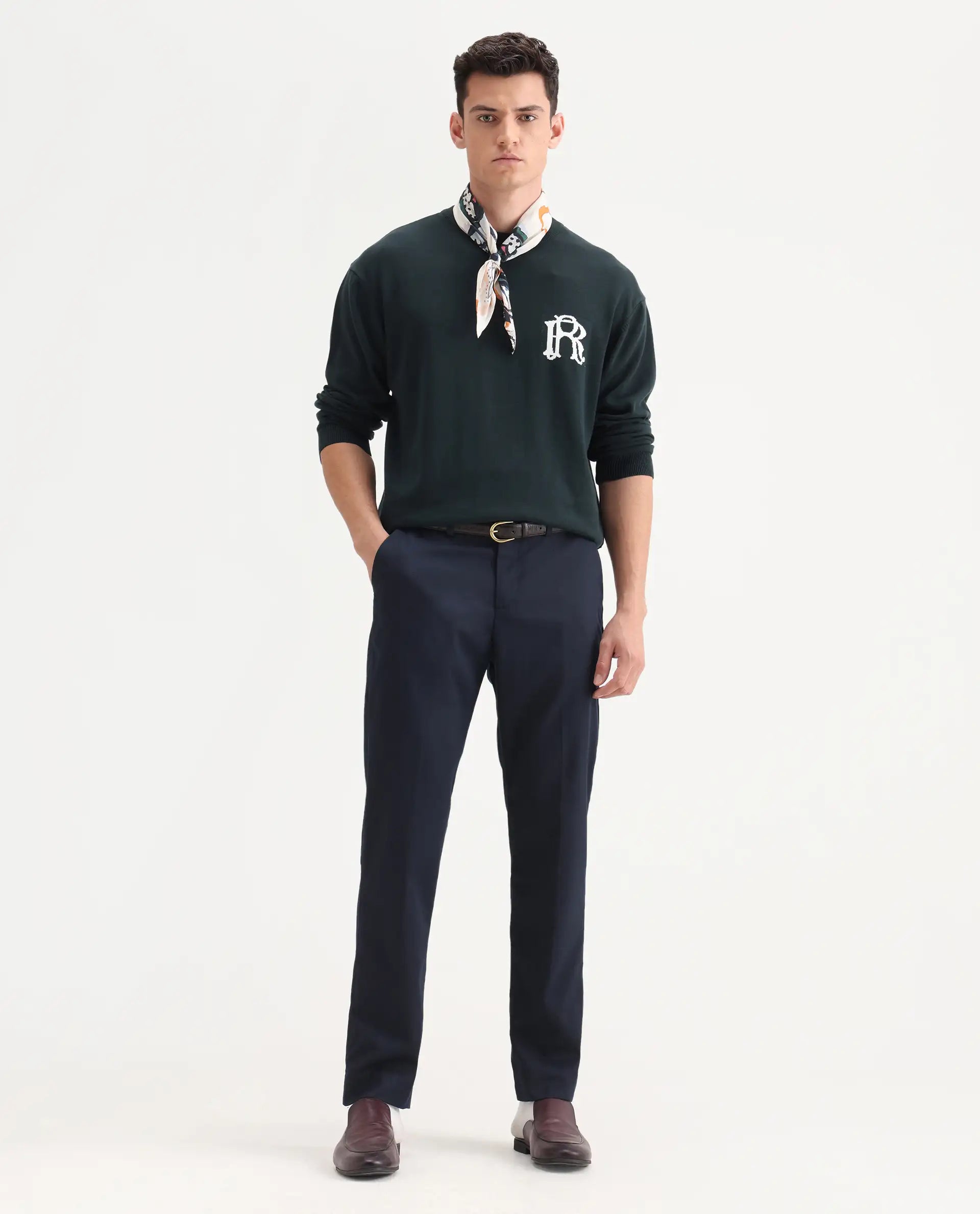 Rare Rabbit Men's Chamer Navy Polyester Plain Regular Fit Trouser