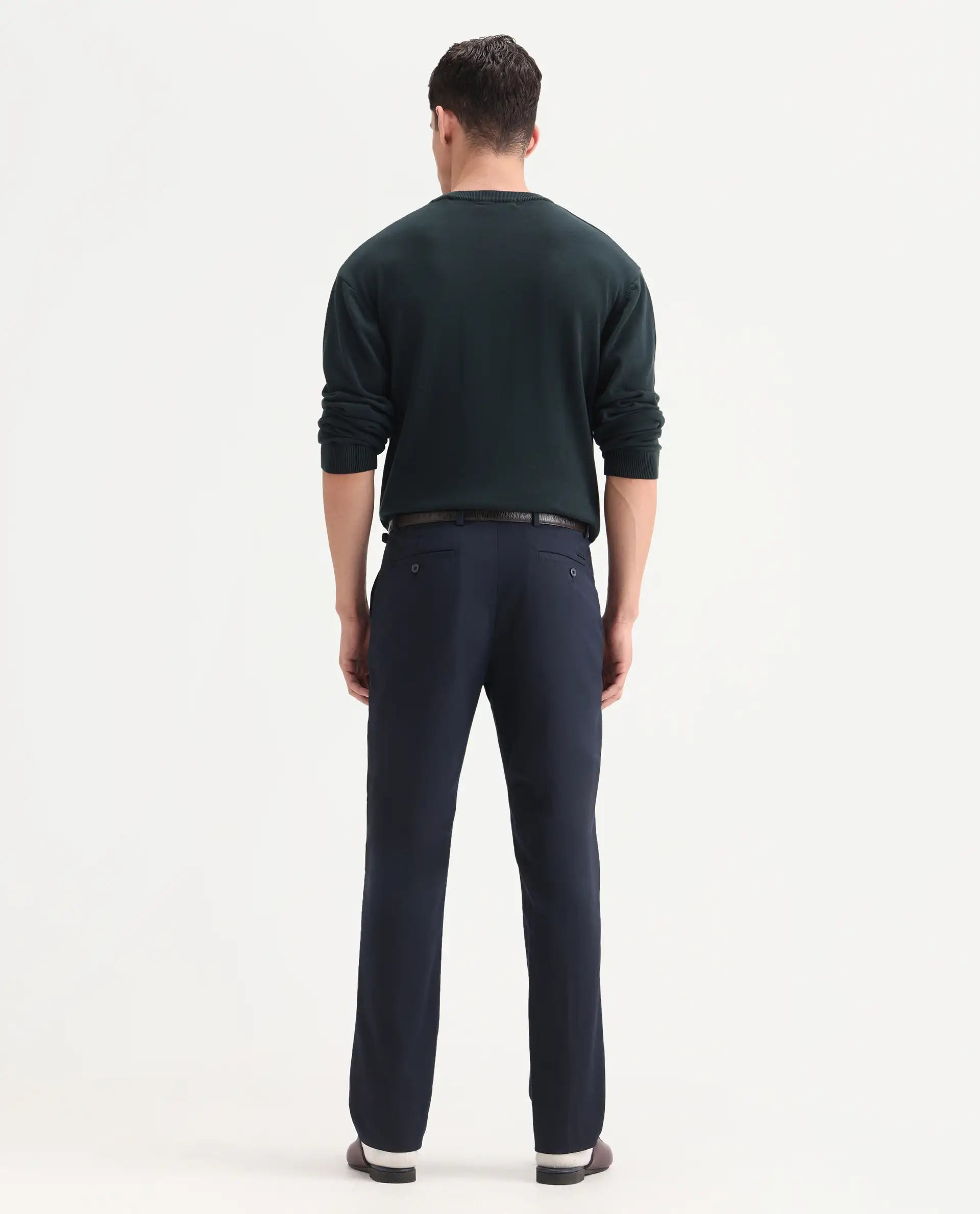 Rare Rabbit Men's Chamer Navy Polyester Plain Regular Fit Trouser