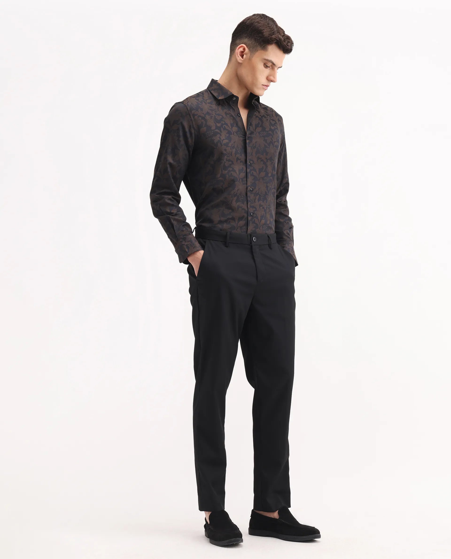 Rare Rabbit Men's Chamey Black Polyester Plain Regular Fit Trouser