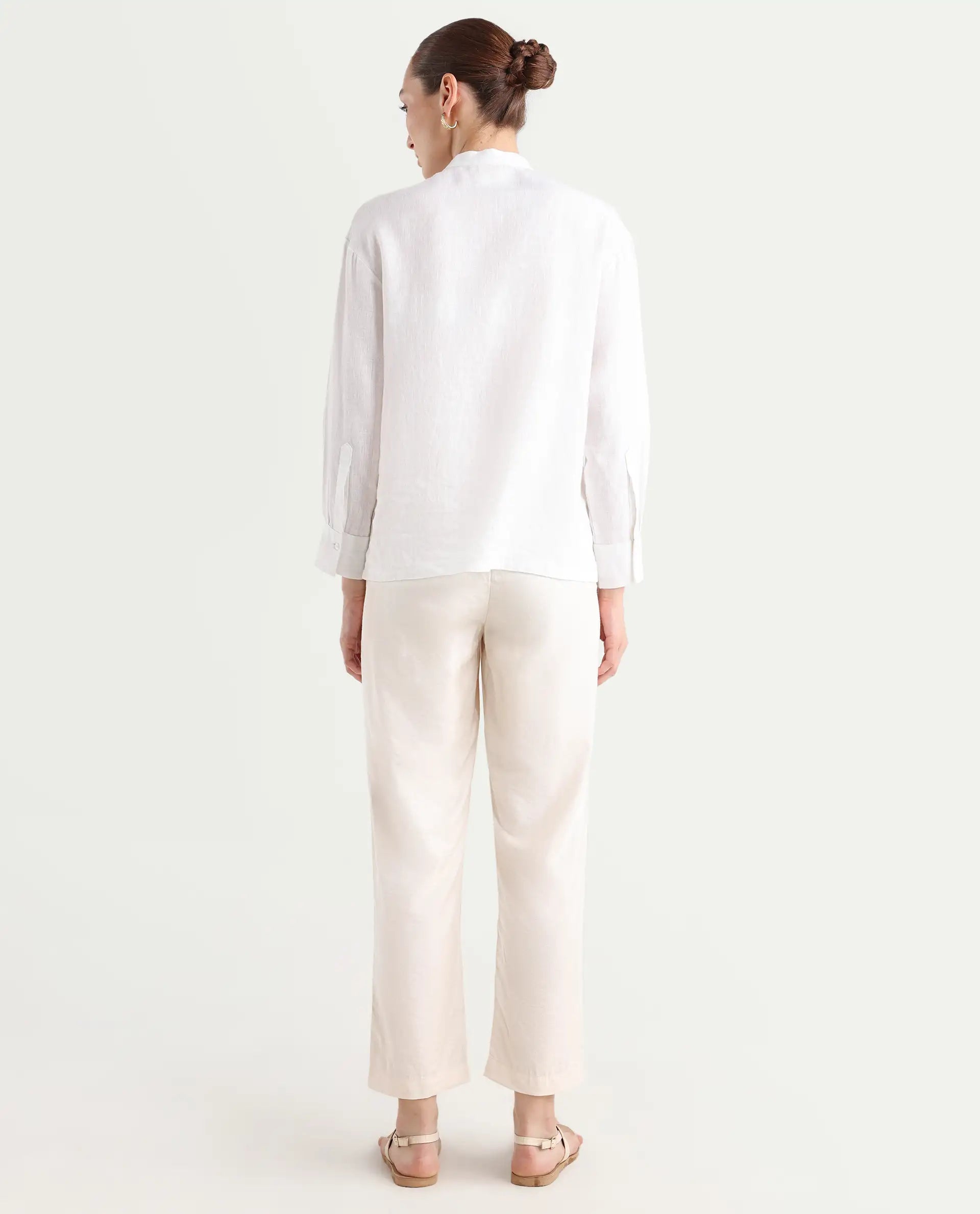 Rareism Women's Chant-B-Beige Viscose Blend Plain Ankle Length Tapered Trouser