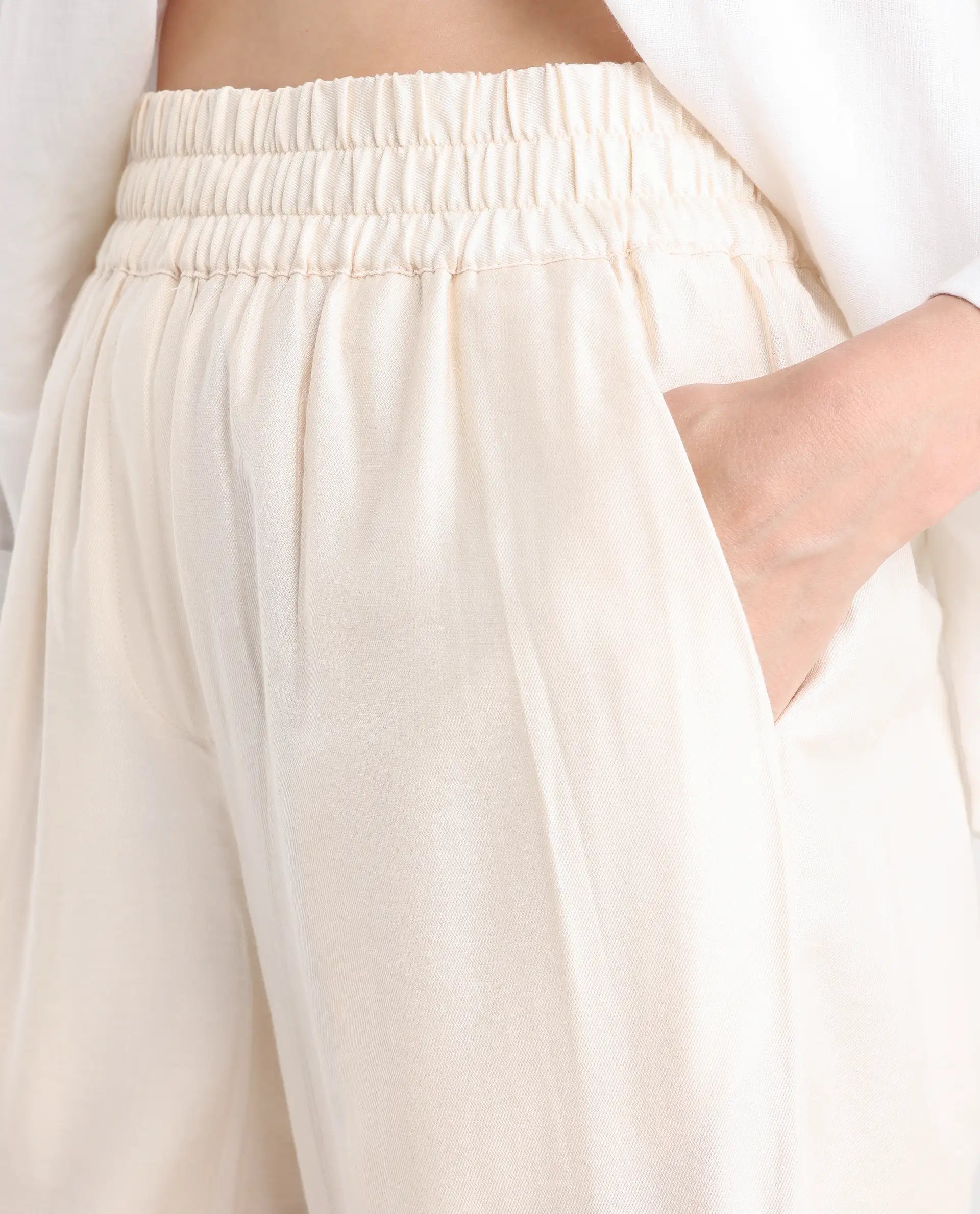 Rareism Women's Chant-B-Beige Viscose Blend Plain Ankle Length Tapered Trouser