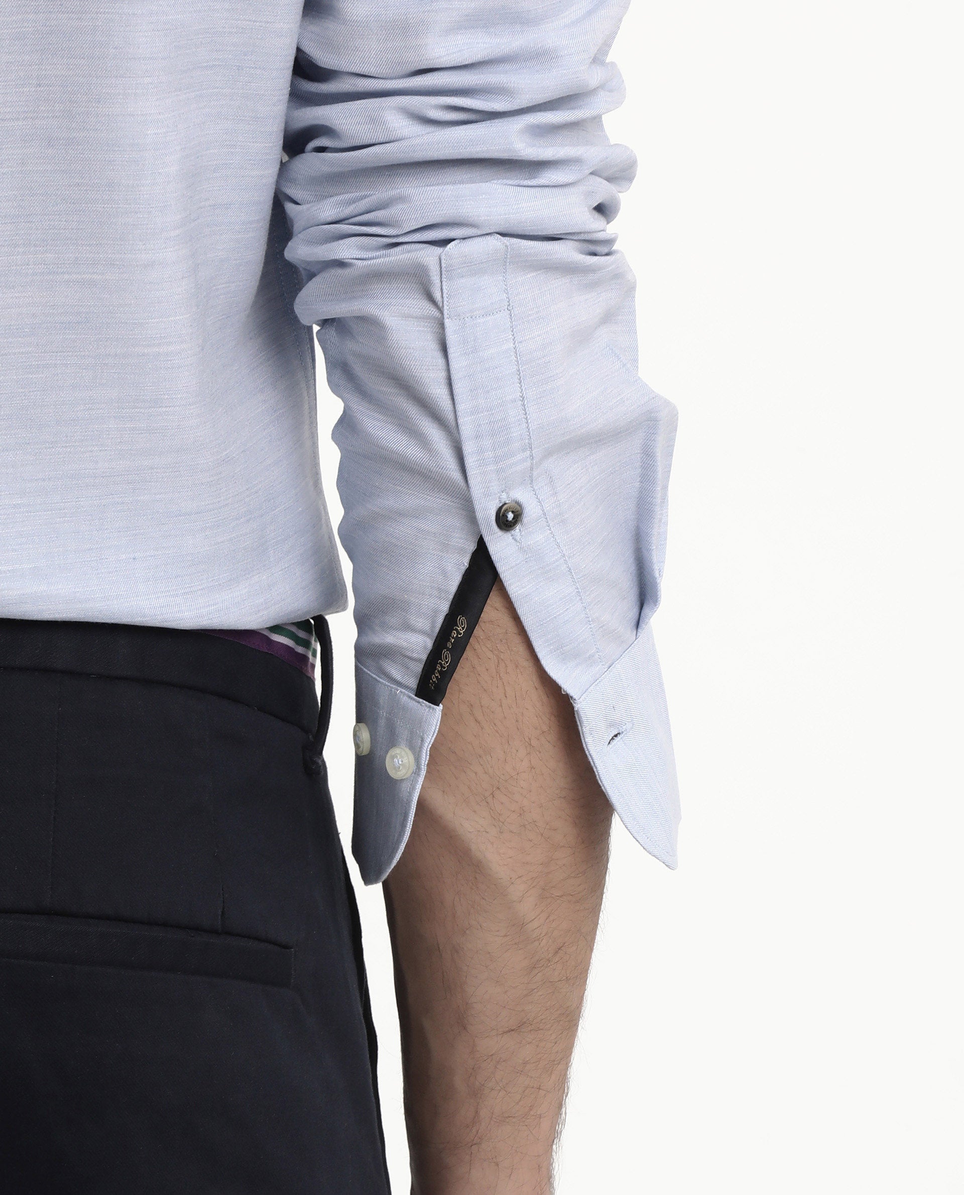 Rare Rabbit Men's Chapelle Light Blue Cotton Lyocell Fabric Full Sleeves Regular Fit Plain Shirt