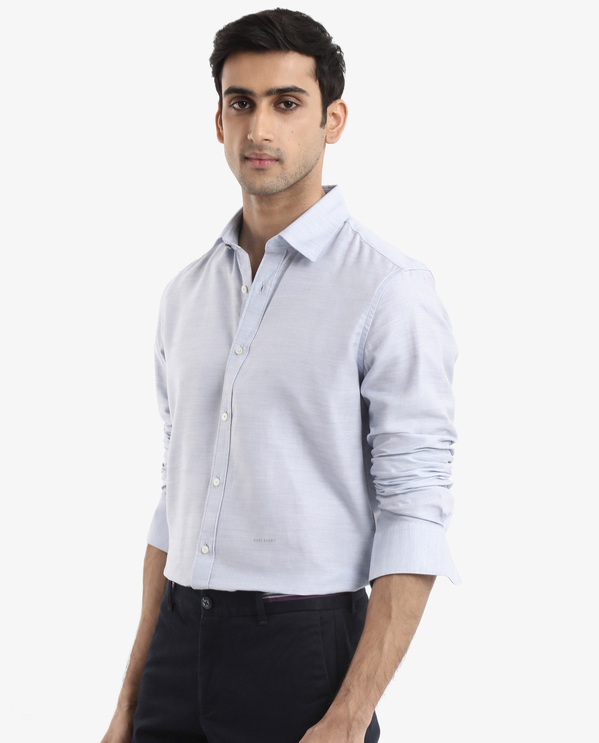 Rare Rabbit Men's Chapelle Light Blue Cotton Lyocell Fabric Full Sleeves Regular Fit Plain Shirt