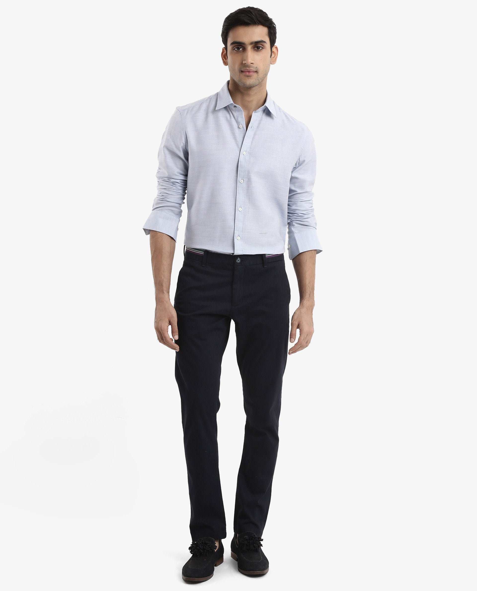 Rare Rabbit Men's Chapelle Light Blue Cotton Lyocell Fabric Full Sleeves Regular Fit Plain Shirt