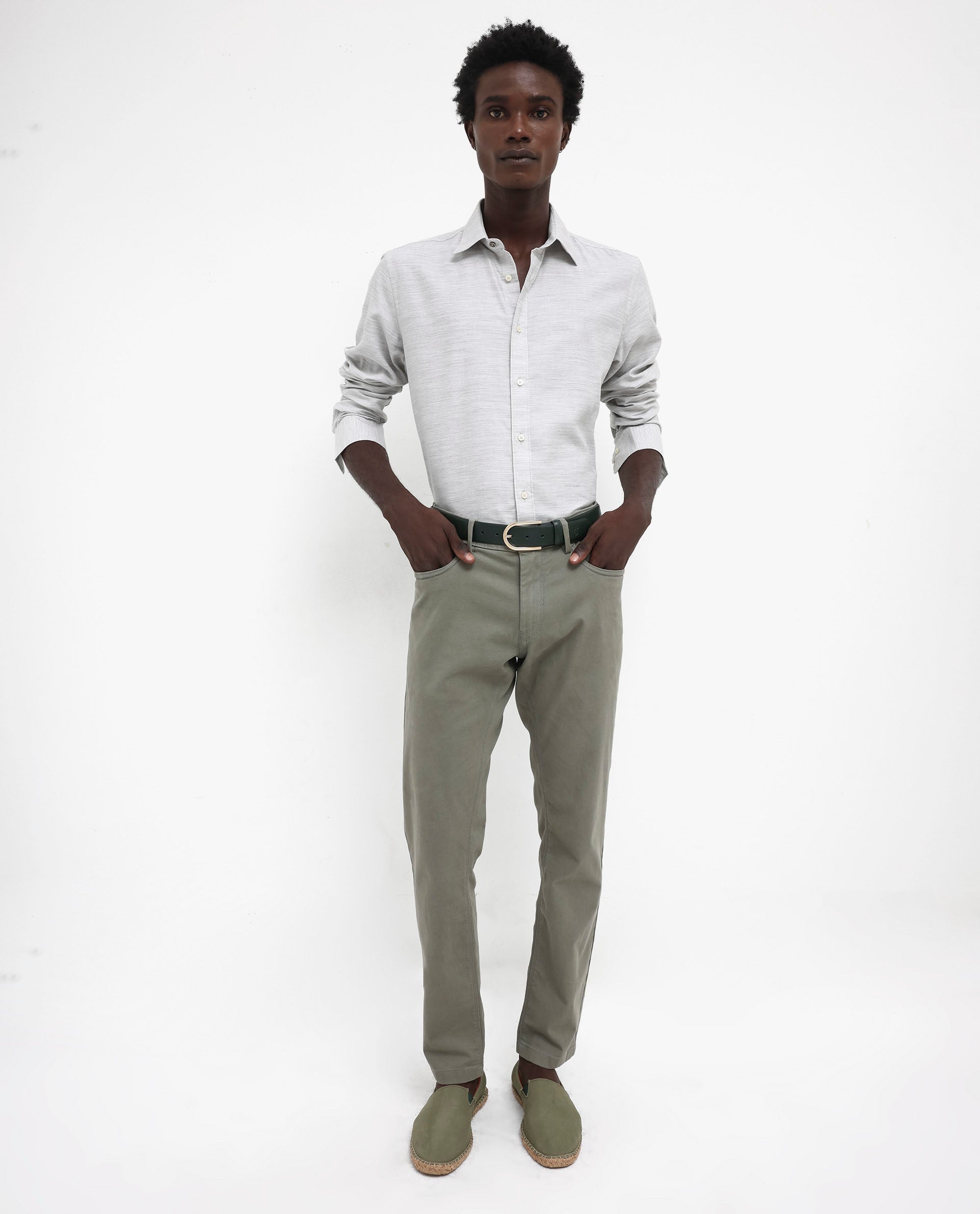 Rare Rabbit Men's Chapelle Light Grey Cotton Lyocell Fabric Full Sleeves Regular Fit Plain Shirt