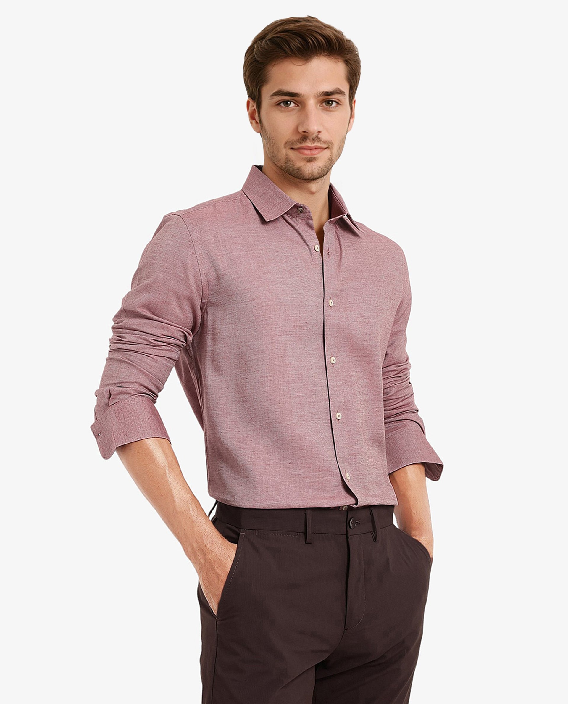 Rare Rabbit Men's Chapelle Maroon Cotton Lyocell Fabric Full Sleeves Regular Fit Plain Shirt