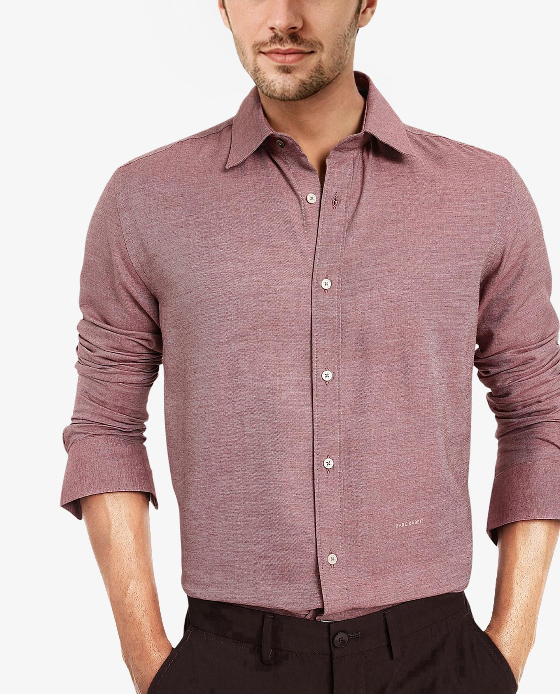 Rare Rabbit Men's Chapelle Maroon Cotton Lyocell Fabric Full Sleeves Regular Fit Plain Shirt