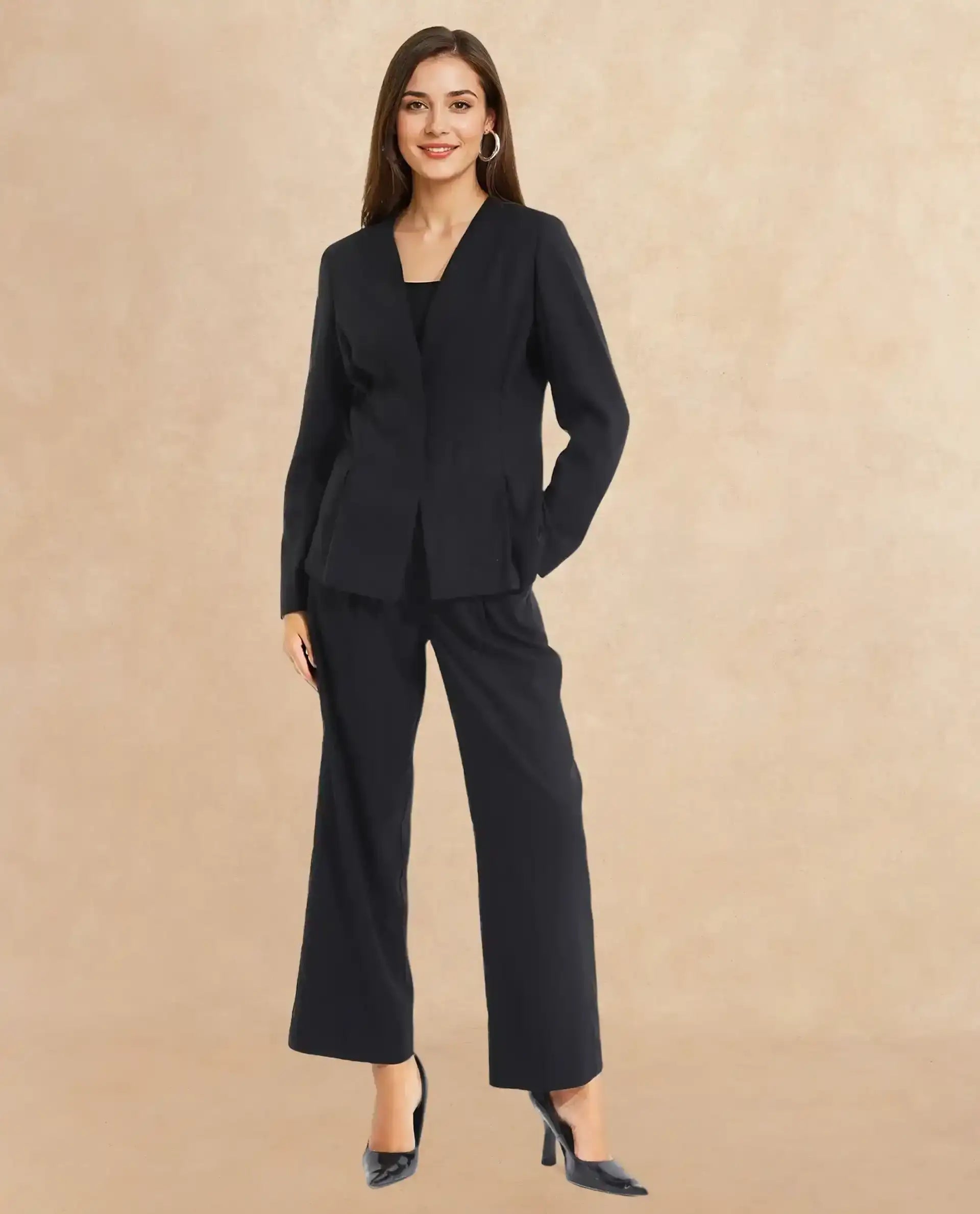 Rareism Women Charal Black Full Sleeve Lapel Neck Button Plain Blazer