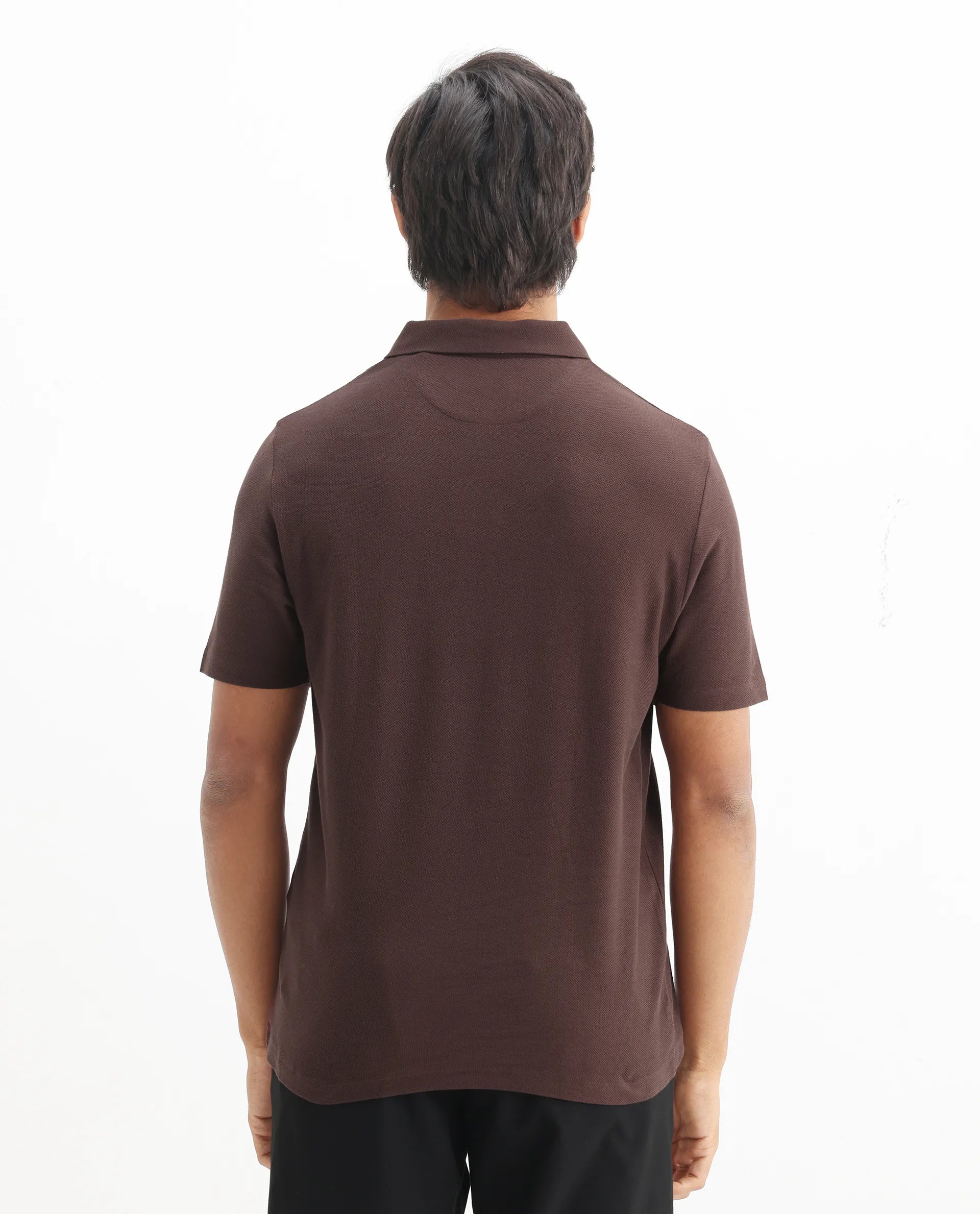 Rare Rabbit Men's Charles Dark Brown Cotton Plain Regular Fit Half Sleeve Polo