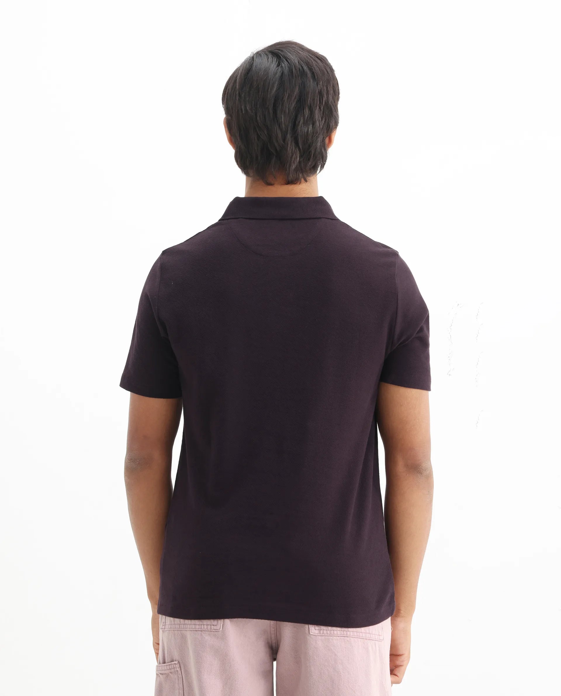 Rare Rabbit Men's Charles Dark Purple Cotton Plain Regular Fit Half Sleeve Polo