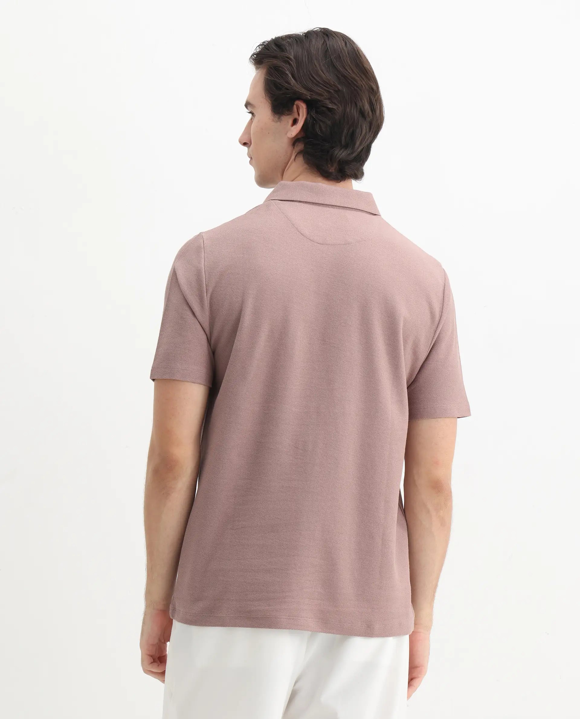 Rare Rabbit Men's Charles Dusky Pink Cotton Plain Regular Fit Half Sleeve Polo