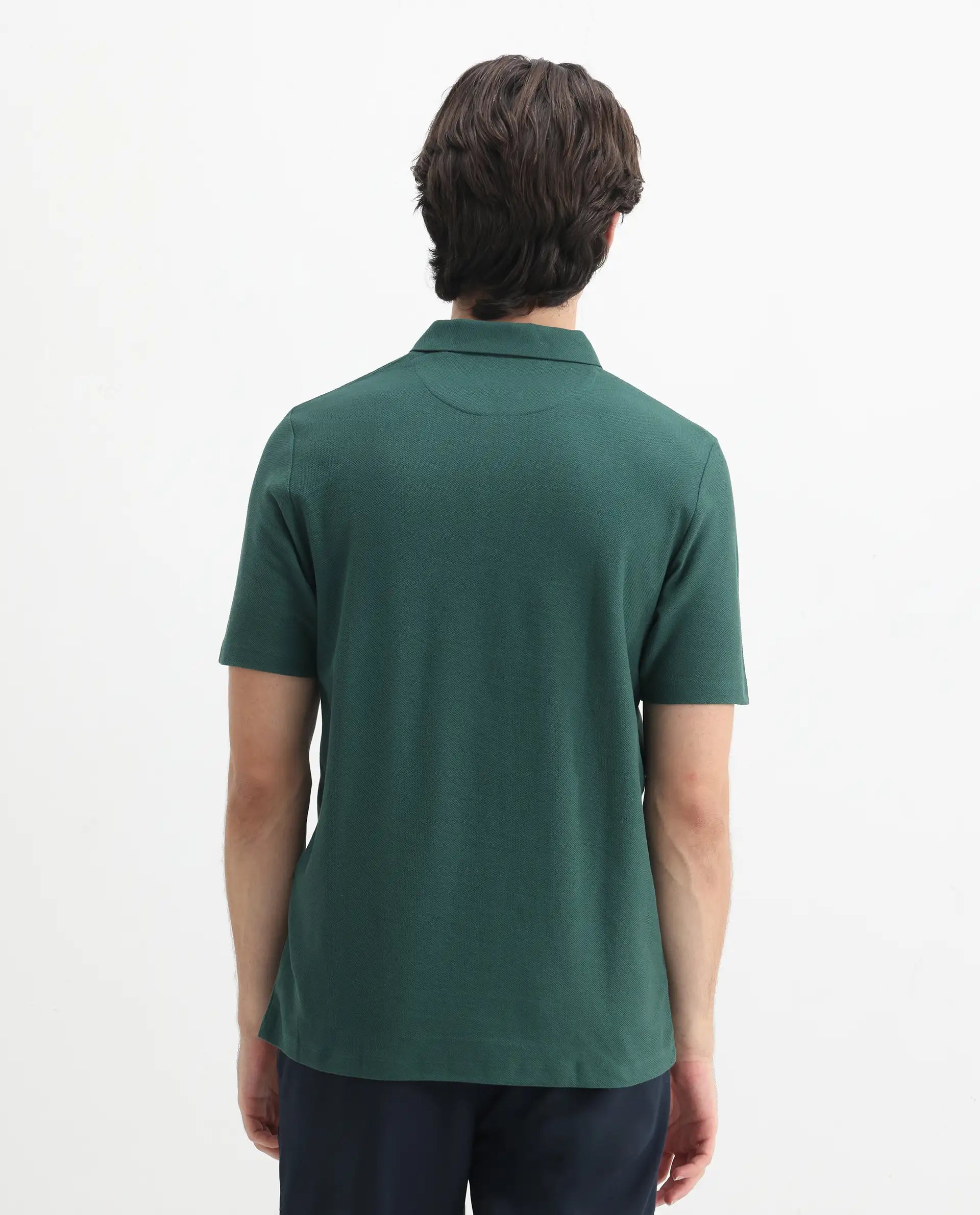 Rare Rabbit Men's Charles Green Cotton Plain Regular Fit Half Sleeve Polo