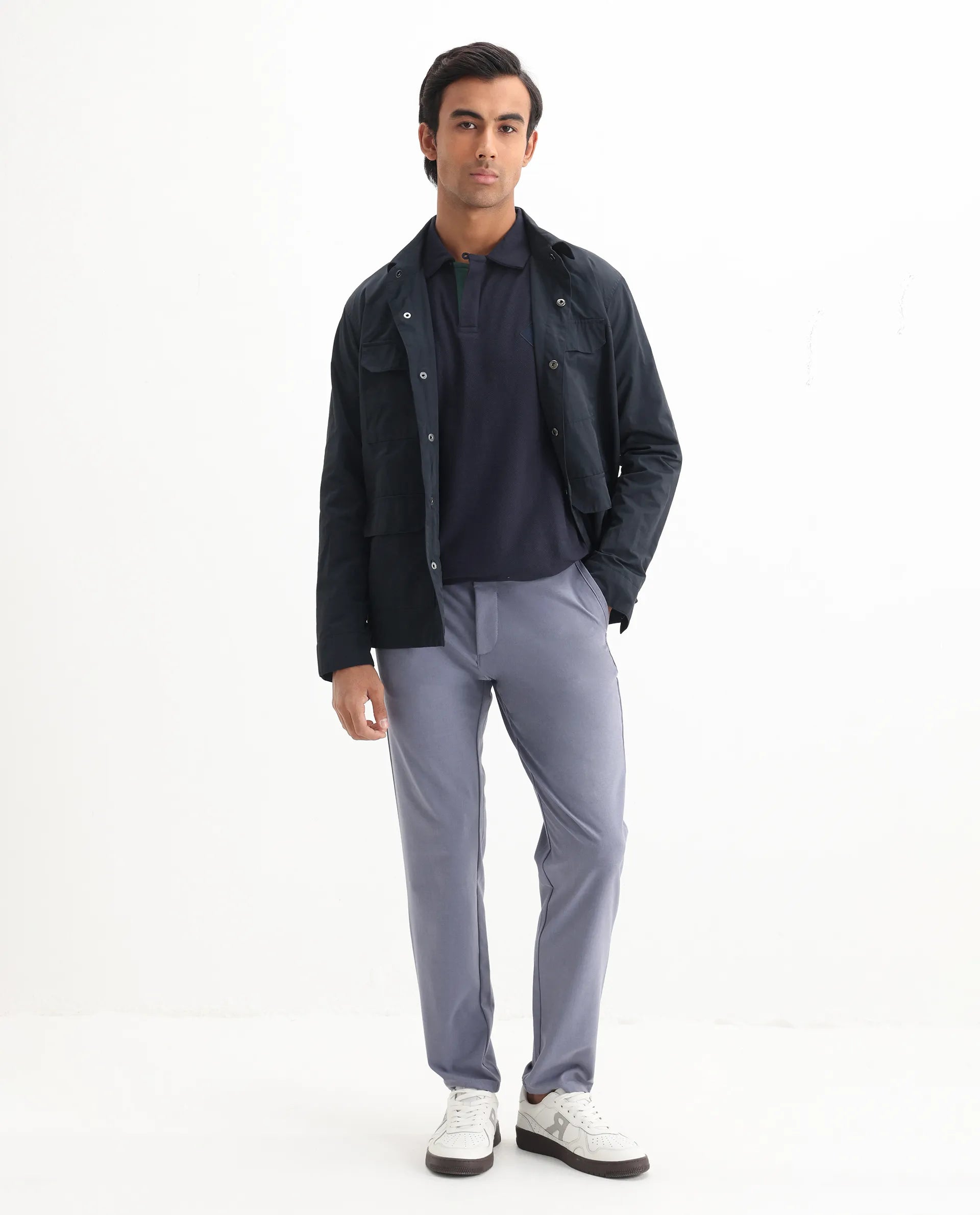 Rare Rabbit Men's Charles Navy Cotton Plain Regular Fit Half Sleeve Polo