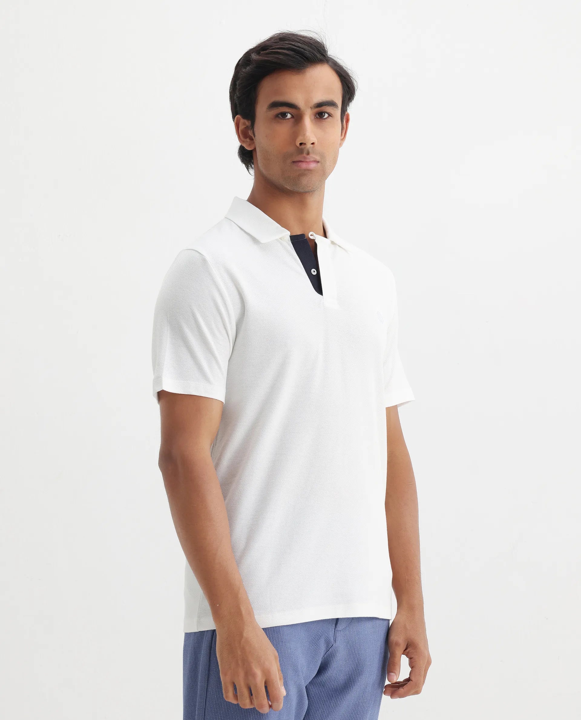 Rare Rabbit Men's Charles Off White Cotton Plain Regular Fit Half Sleeve Polo