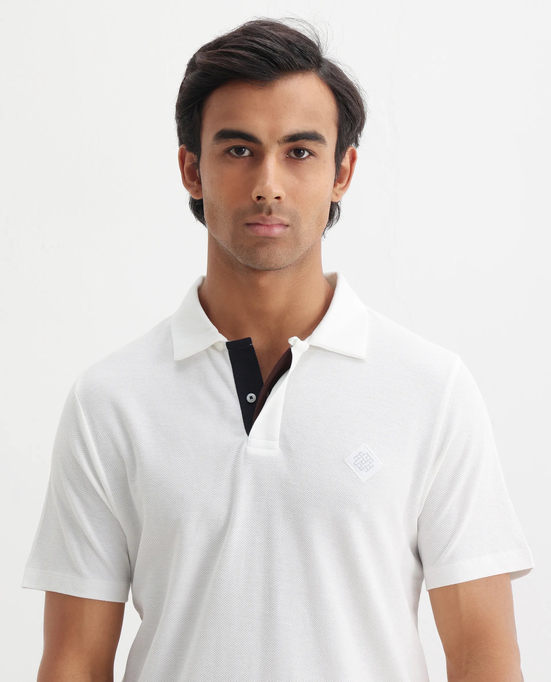 Rare Rabbit Men's Charles Off White Cotton Plain Regular Fit Half Sleeve Polo