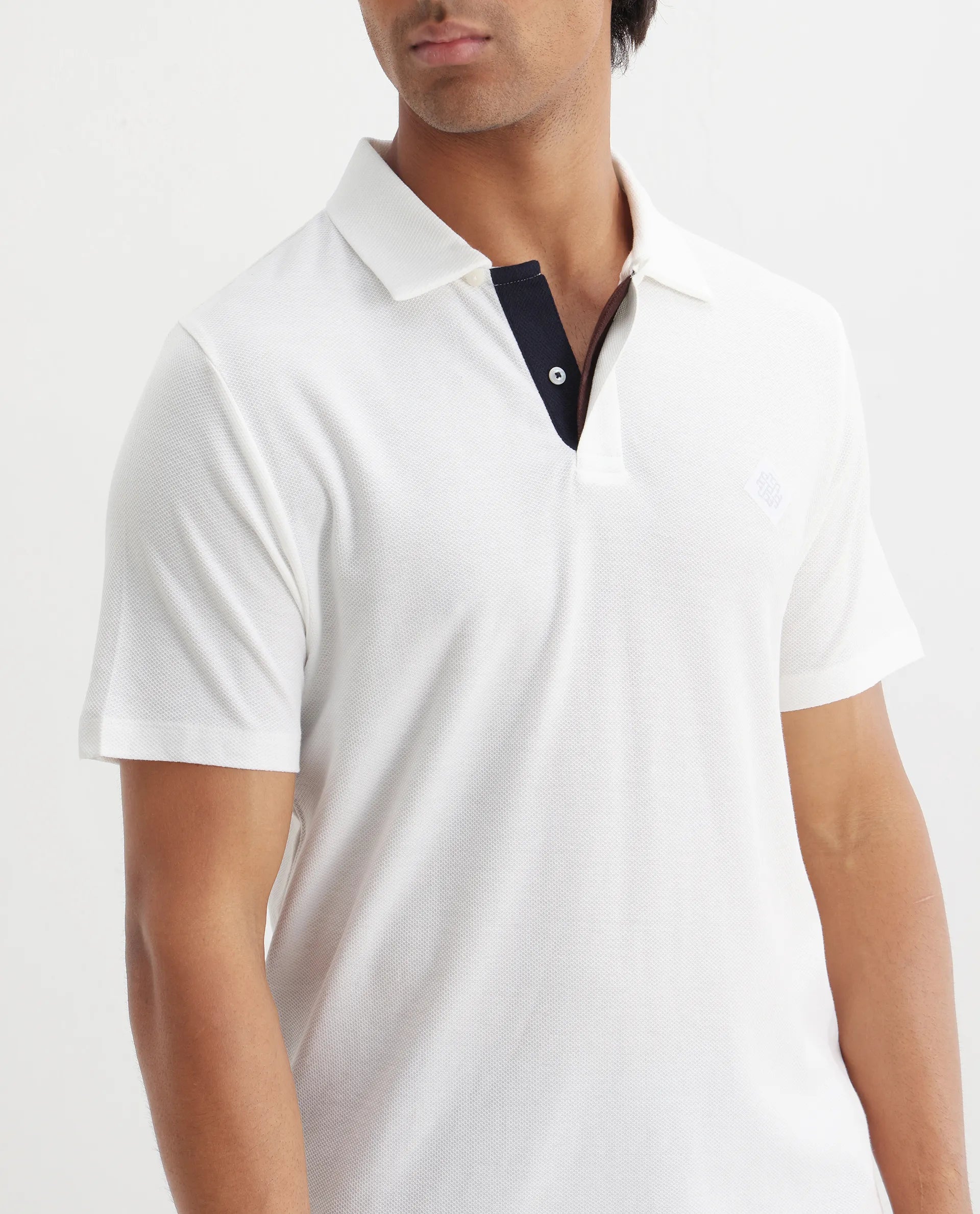 Rare Rabbit Men's Charles Off White Cotton Plain Regular Fit Half Sleeve Polo