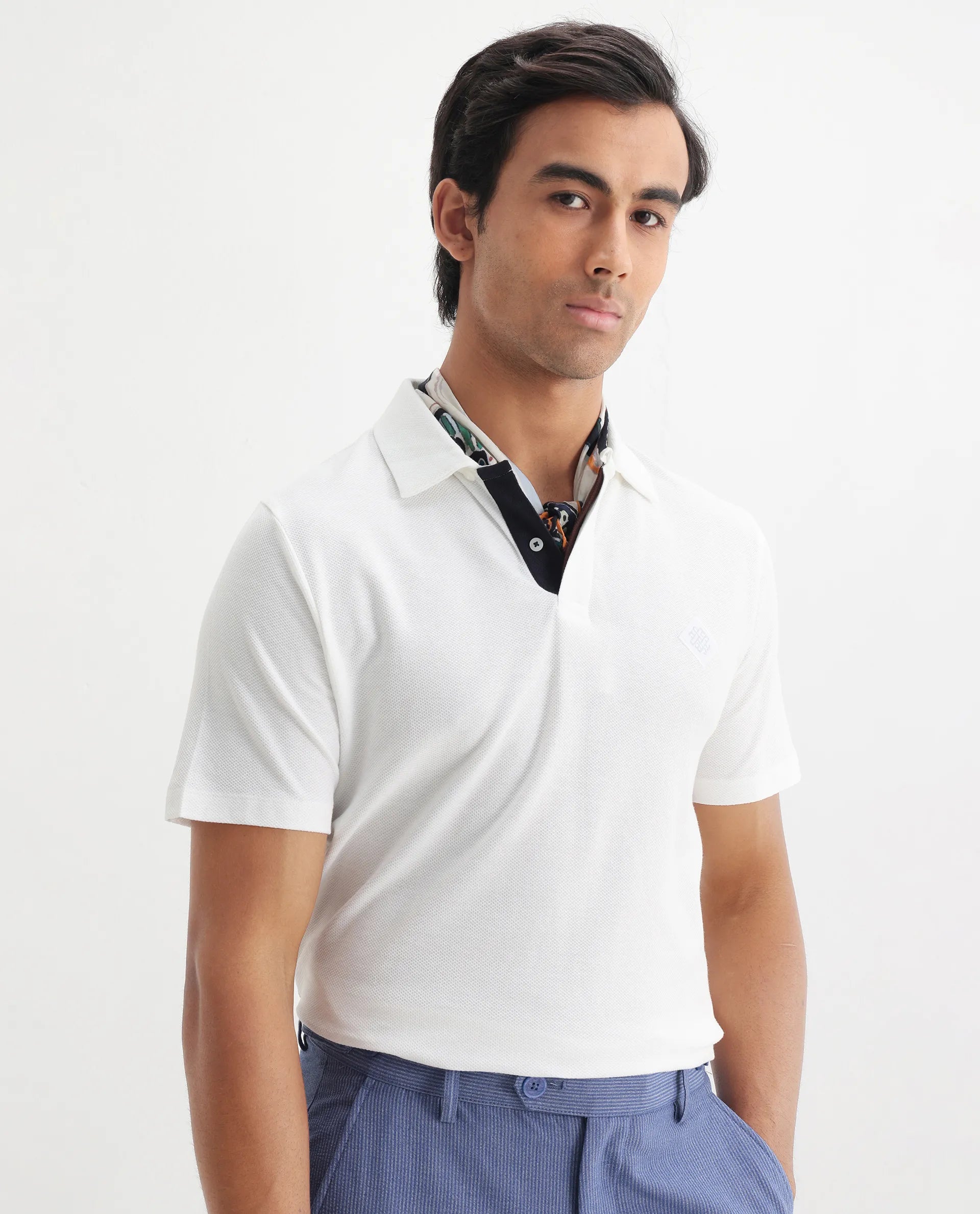 Rare Rabbit Men's Charles Off White Cotton Plain Regular Fit Half Sleeve Polo