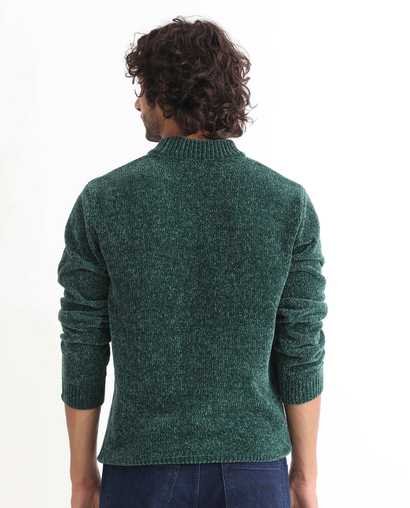 Rare Rabbit Mens Chen Green Sweater Polyester Fabric High Neck Knitted Full Sleeves Comfortable Fit