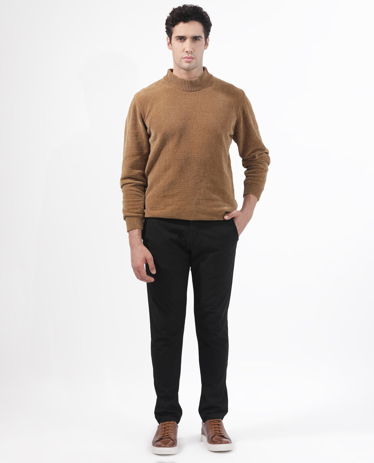 Rare Rabbit Mens Chenee Brown Sweater Full Sleeve Crew Neck Solid