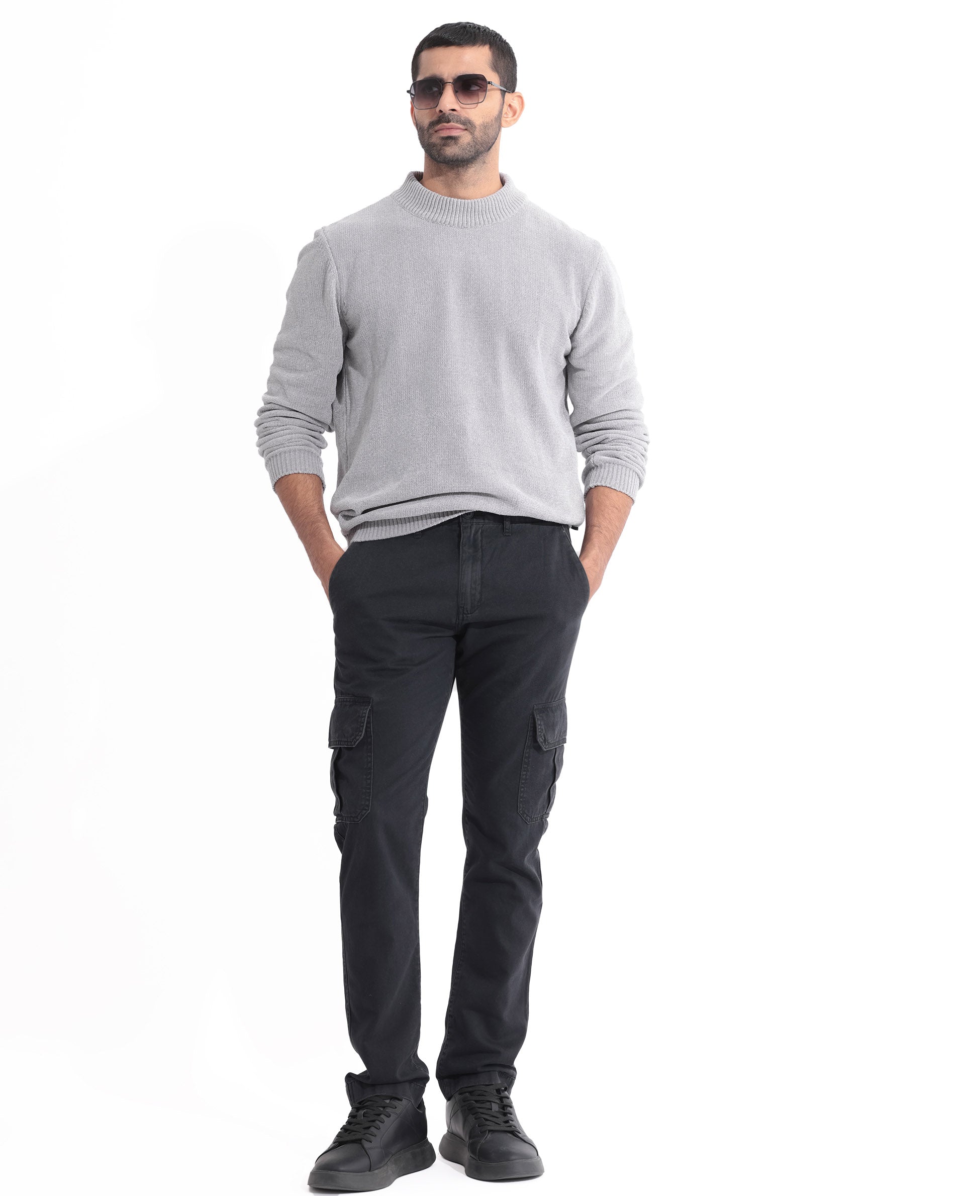 Rare Rabbit Mens Chenee Light Grey Sweater Full Sleeve Crew Neck Solid