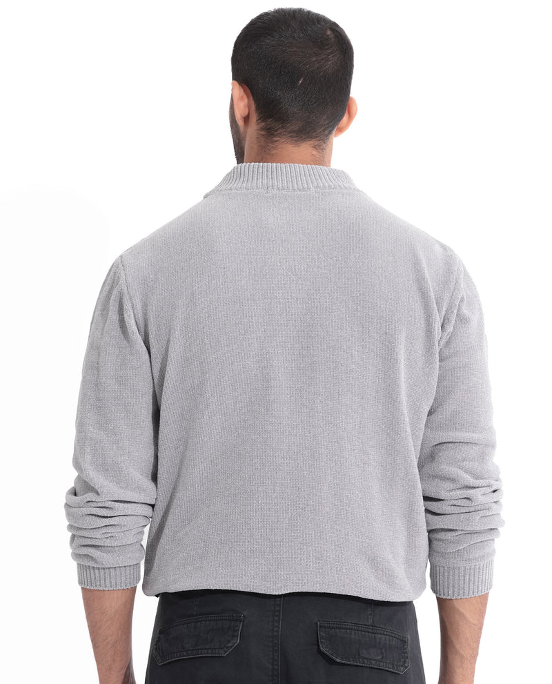 Rare Rabbit Mens Chenee Light Grey Sweater Full Sleeve Crew Neck Solid