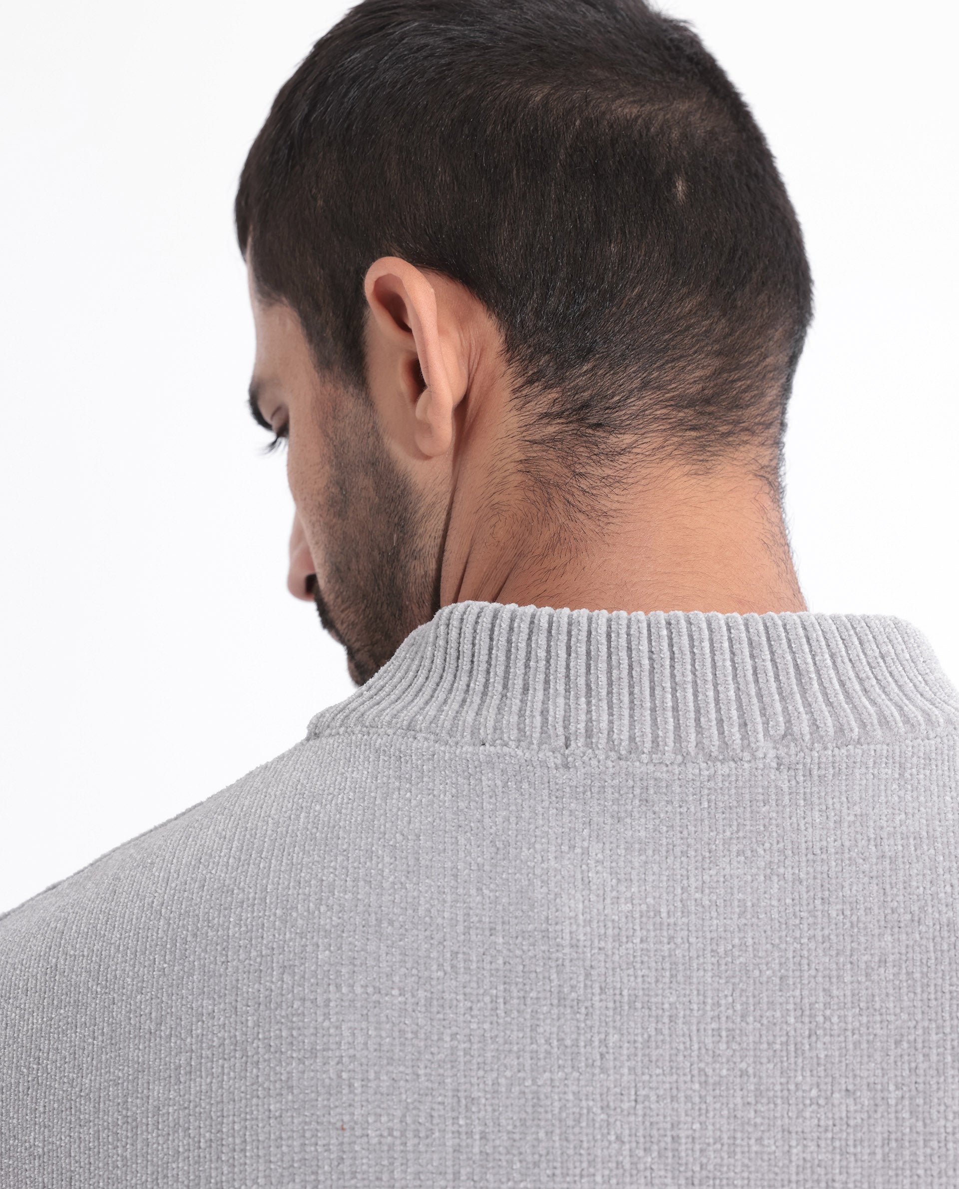 Rare Rabbit Mens Chenee Light Grey Sweater Full Sleeve Crew Neck Solid