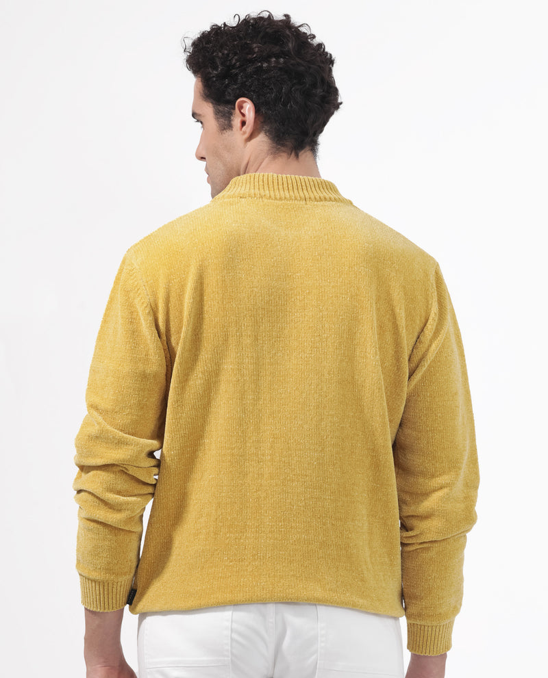 Rare Rabbit Mens Chenee Mustard Sweater Full Sleeve Crew Neck Solid