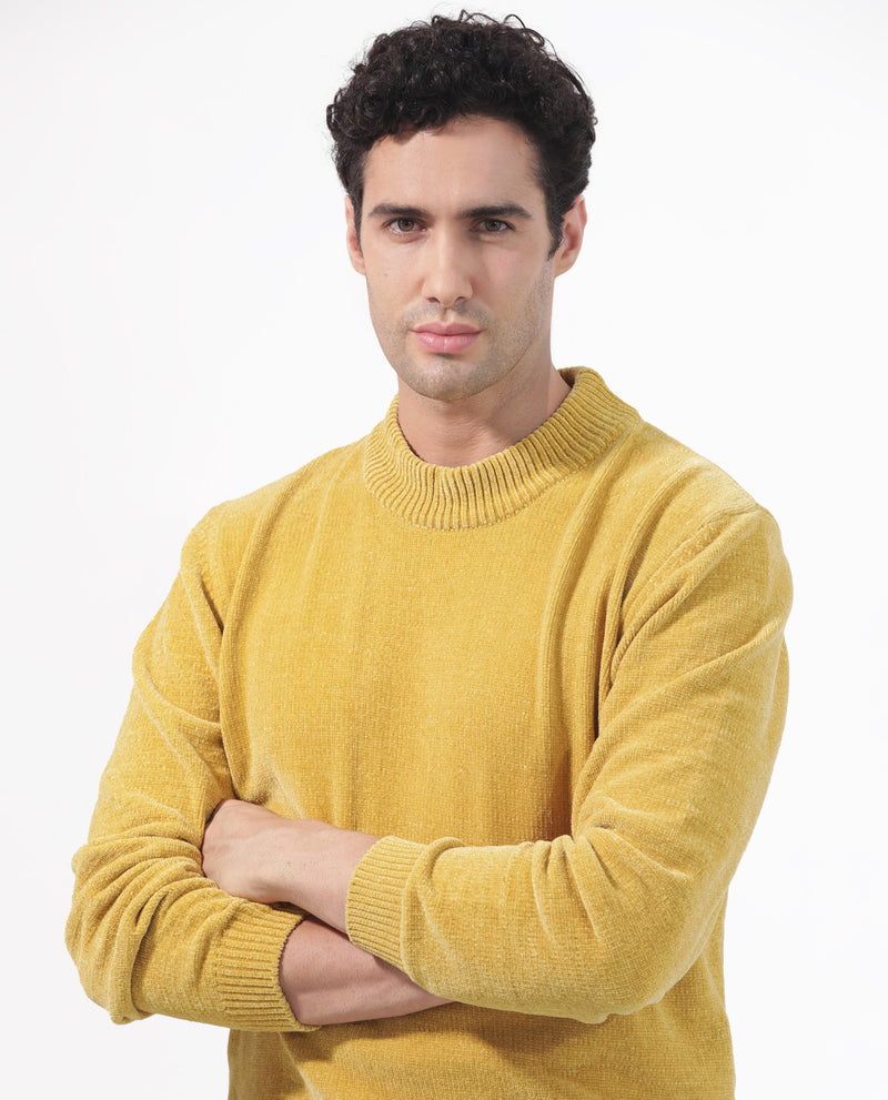 Rare Rabbit Mens Chenee Mustard Sweater Full Sleeve Crew Neck Solid