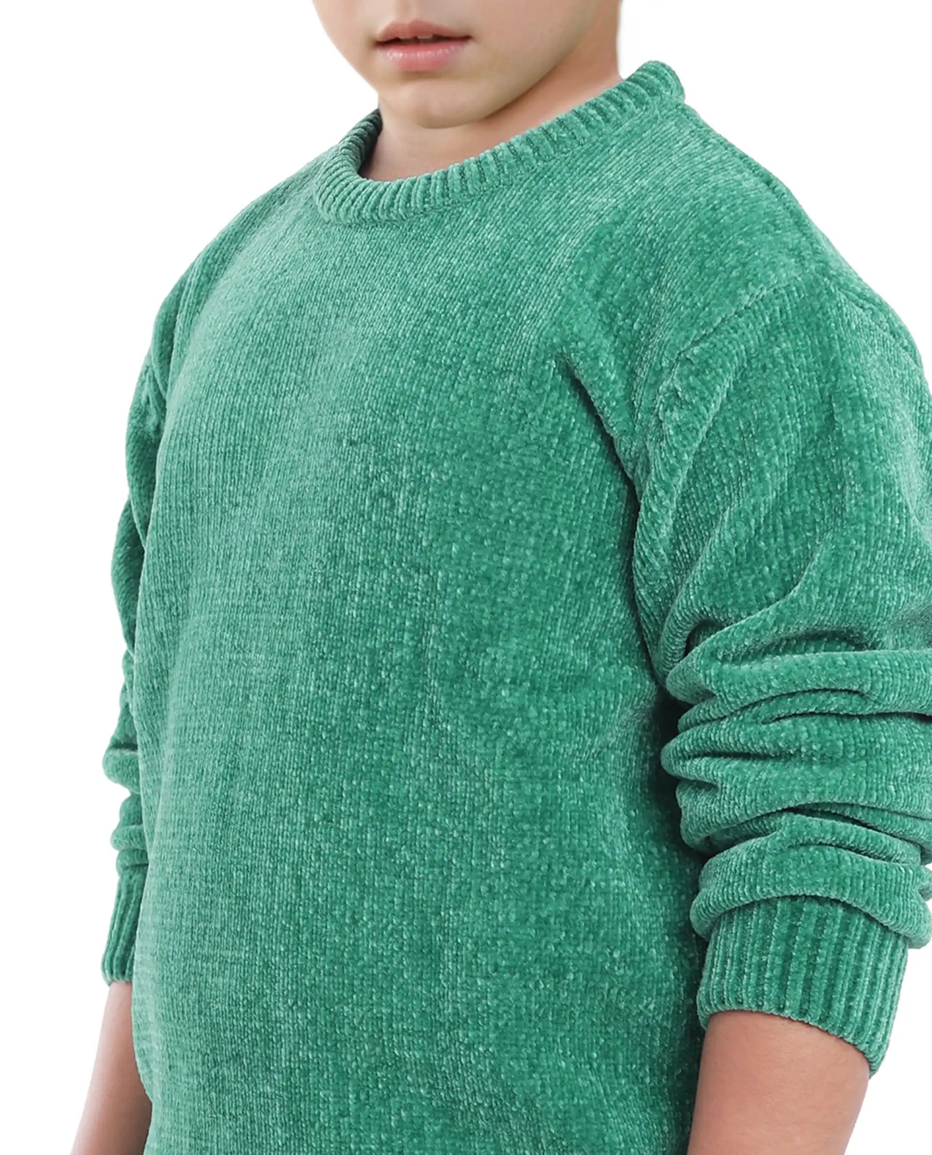 Rare Ones Kids Chenli Light Green Full Sleeve Solid Regular Fit Sweater