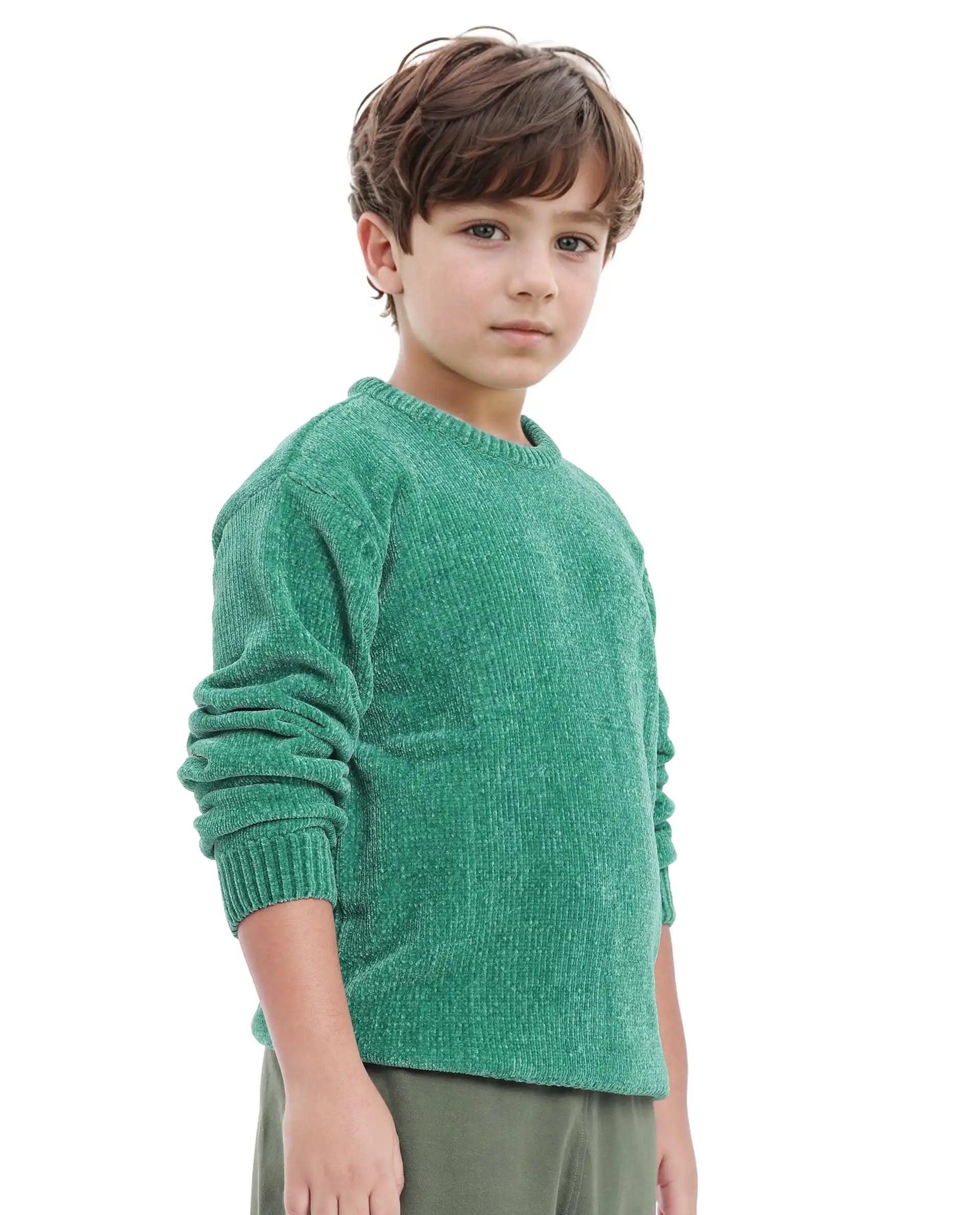 Rare Ones Kids Chenli Light Green Full Sleeve Solid Regular Fit Sweater